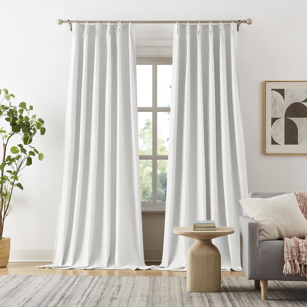 DUALIFE White Blackout Curtains 102 Inches Long, Pleated Custom Viral Drapes with Hooks,Floor Length to Ceiling Traverse Curtain