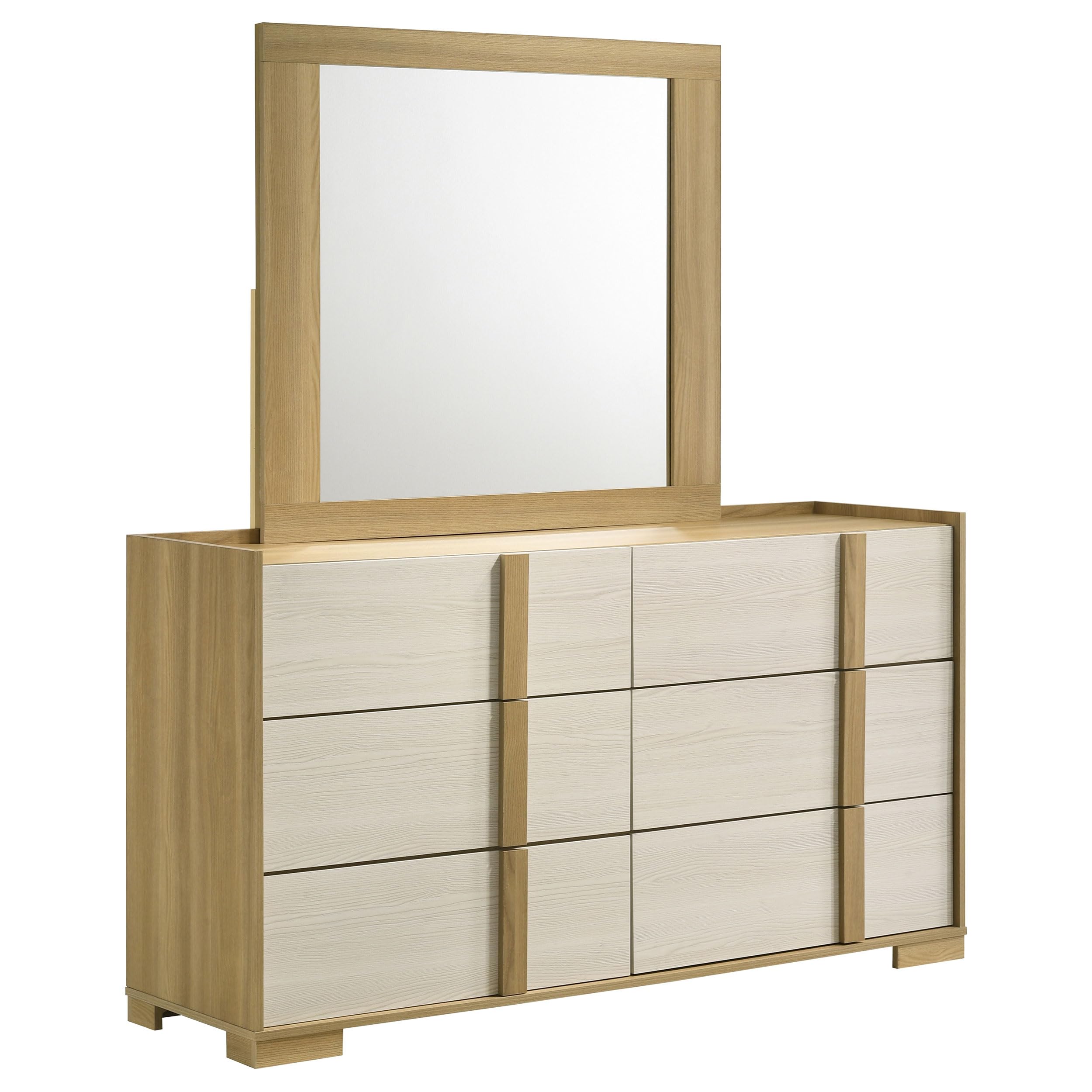 Coaster Home Furnishings Hyland Coastal 61-inch 6-Drawer Bedroom Dresser with Mirror Bedroom Clothing Storage Cabinet Wide Chest of Drawers Organizer Unit Natural and White 215653M