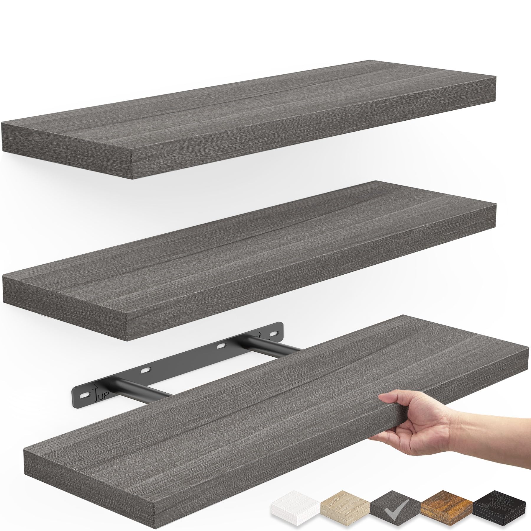 BAYKA Floating Shelves for Wall, Wall Mounted Rustic Wood Shelves for Bathroom, Bedroom, Living Room, Kitchen,Small Hanging Shel