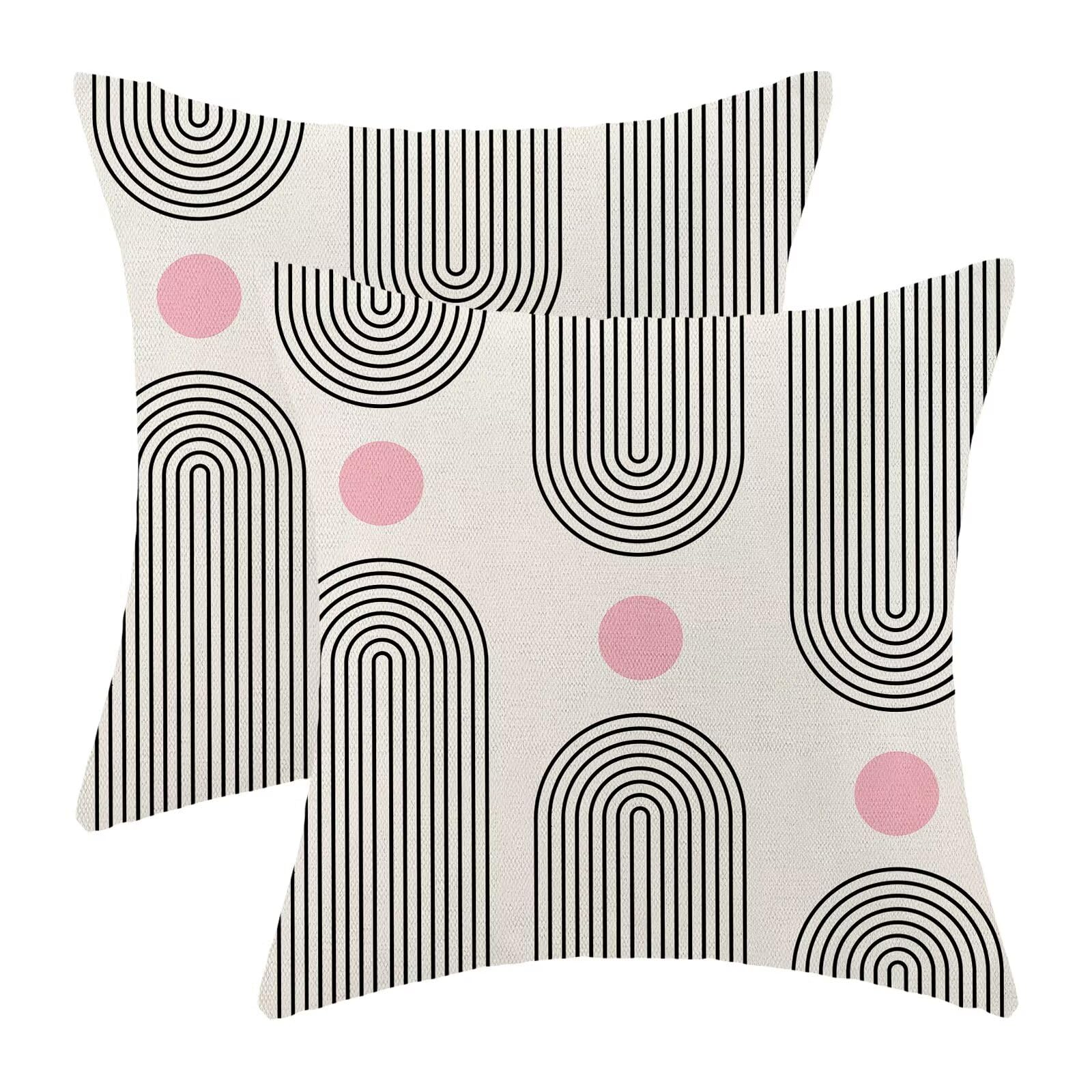Boho Mid Century Pillow Covers 18X18 Inch Set Of 2, Abstract Simple Pink Sun Arch Decorative Throw Pillowcase Boho Modern Outdoo