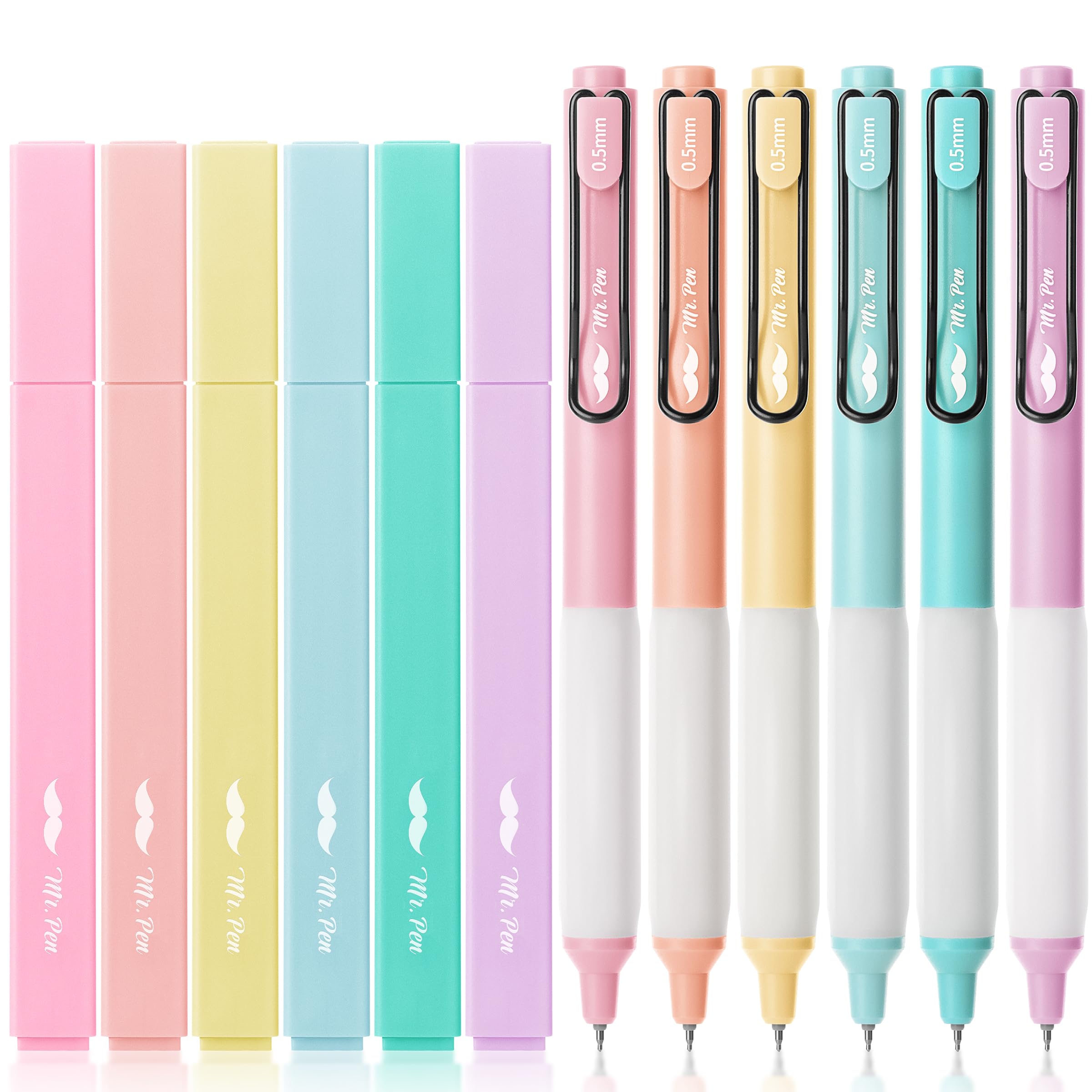 Mr. Pen- Aesthetic Highlighters And Gel Pens, 12 Pack, Pastel Colors, Bible Highlighters No Bleed, Black Ink Gel Pens, Highlight