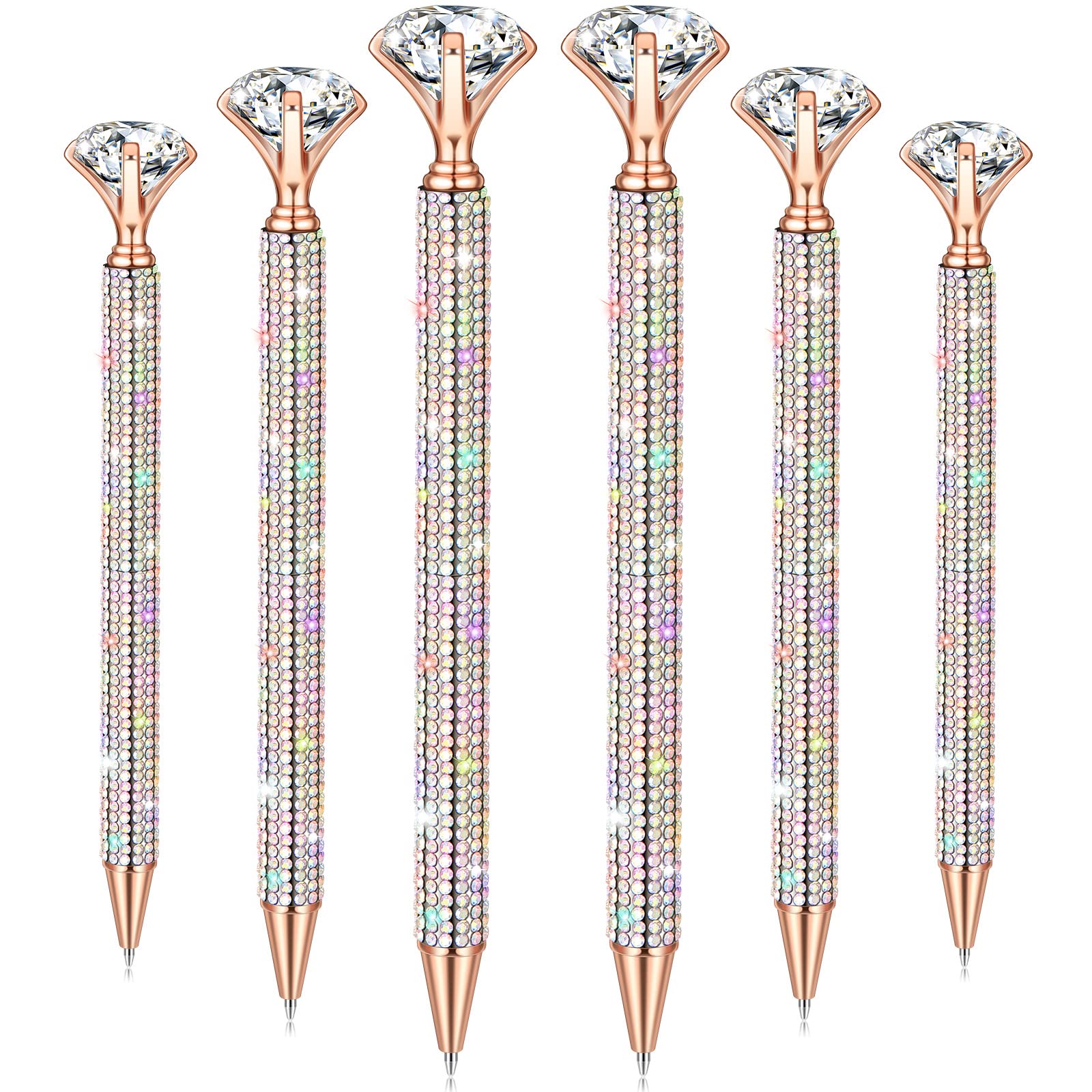 Jeyiour 6 Pcs Big Diamond Pens With Crystal Bling Rhinestone Pen Metal Diamond Ballpoint Pens Glitter Wedding Bridal Shower Favo