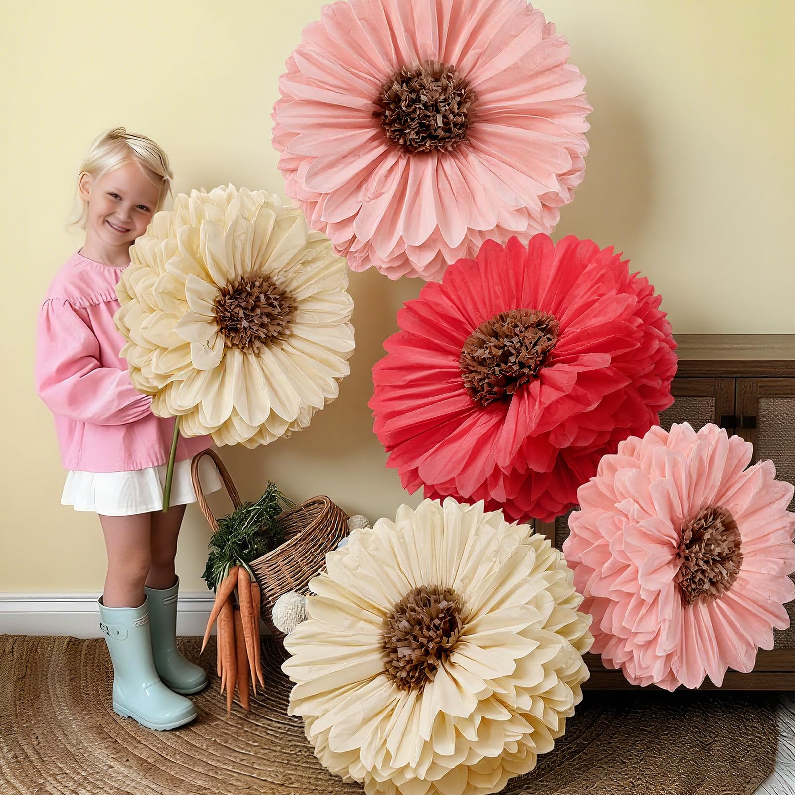 Chunful 5 Pcs 30   24   Giant Fairy Tissue Paper Flowers Decoration Large Hanging Tissue Paper Pom Poms Decor for Fairy Gard
