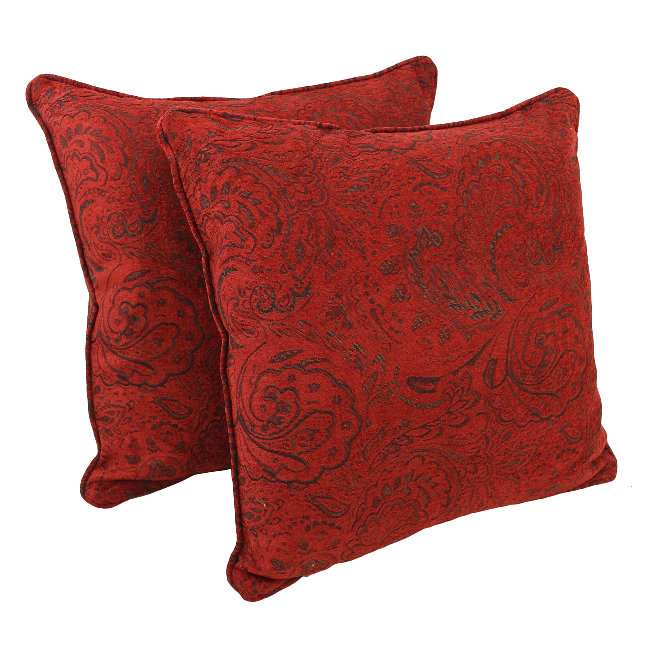 Blazing Needles Corded Jacquard Chenille Floor Pillows (Set of 2), 25&quot;, Scrolled Floral Red