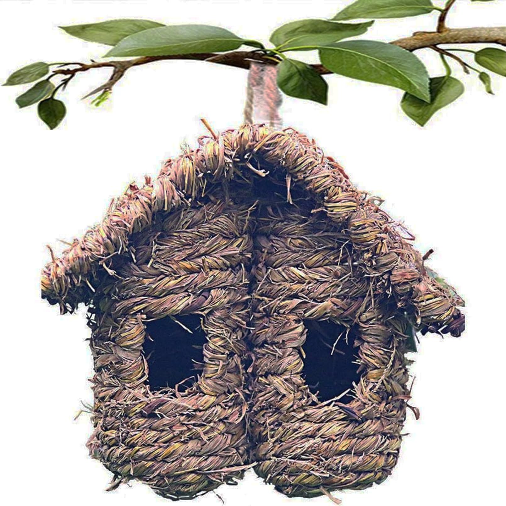 Bird Nest Grass Bird Hut Outdoor Hanging Birdhouse Canaries Nest Chickadee House, Wren Nest Fiber Hand-Woven Bird House Roosting