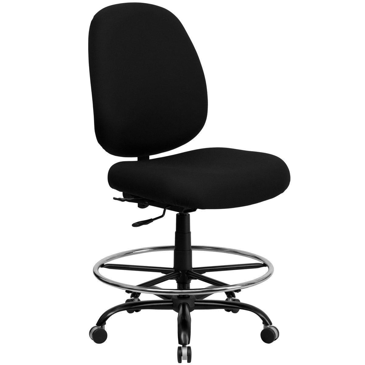 Flash Furniture HERCULES Series Big & Tall 400 lb. Rated Black Fabric Ergonomic Drafting Chair with Adjustable Back Height