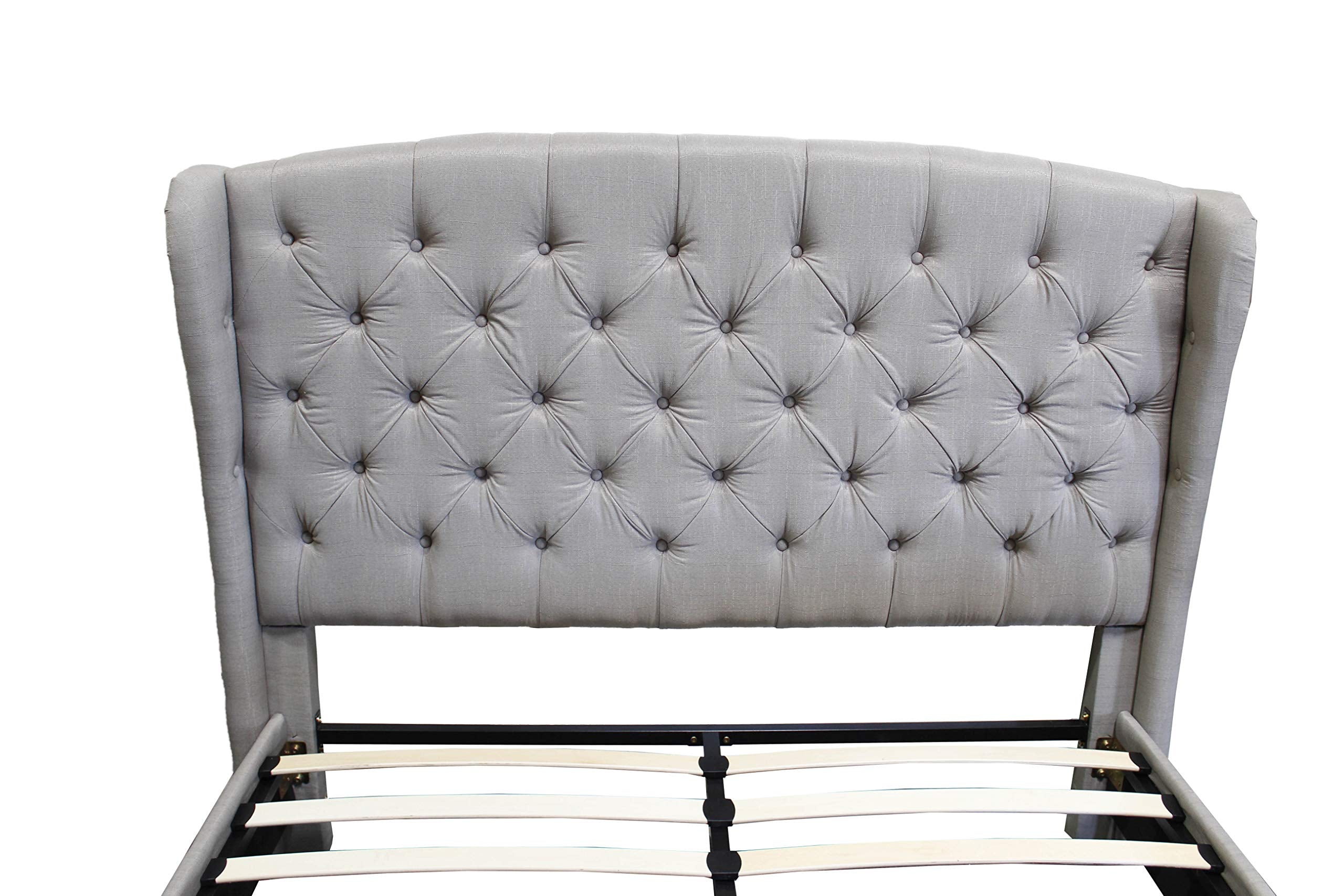 Best Master Furniture Yvette Upholstered Tufted With Wingback Platform Bed Queen, Grey