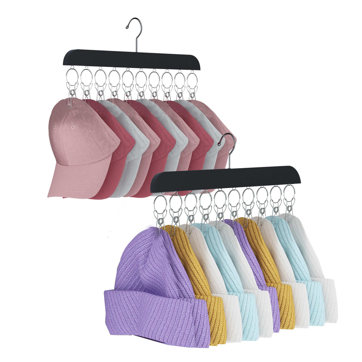 TYLbeang 2 Pack Hat Hangers for Closet,Beanie Organizer with 10 Hat Clips