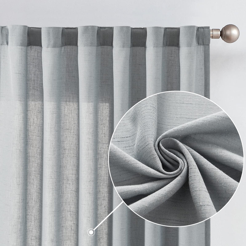 Jinchan Linen Blend Grey Curtains 96 Inches Long For Living Room Farmhouse Rod Pocket Back Tab Light Filtering Window Drapes For Bedroom Curtains Gray 2 Panels