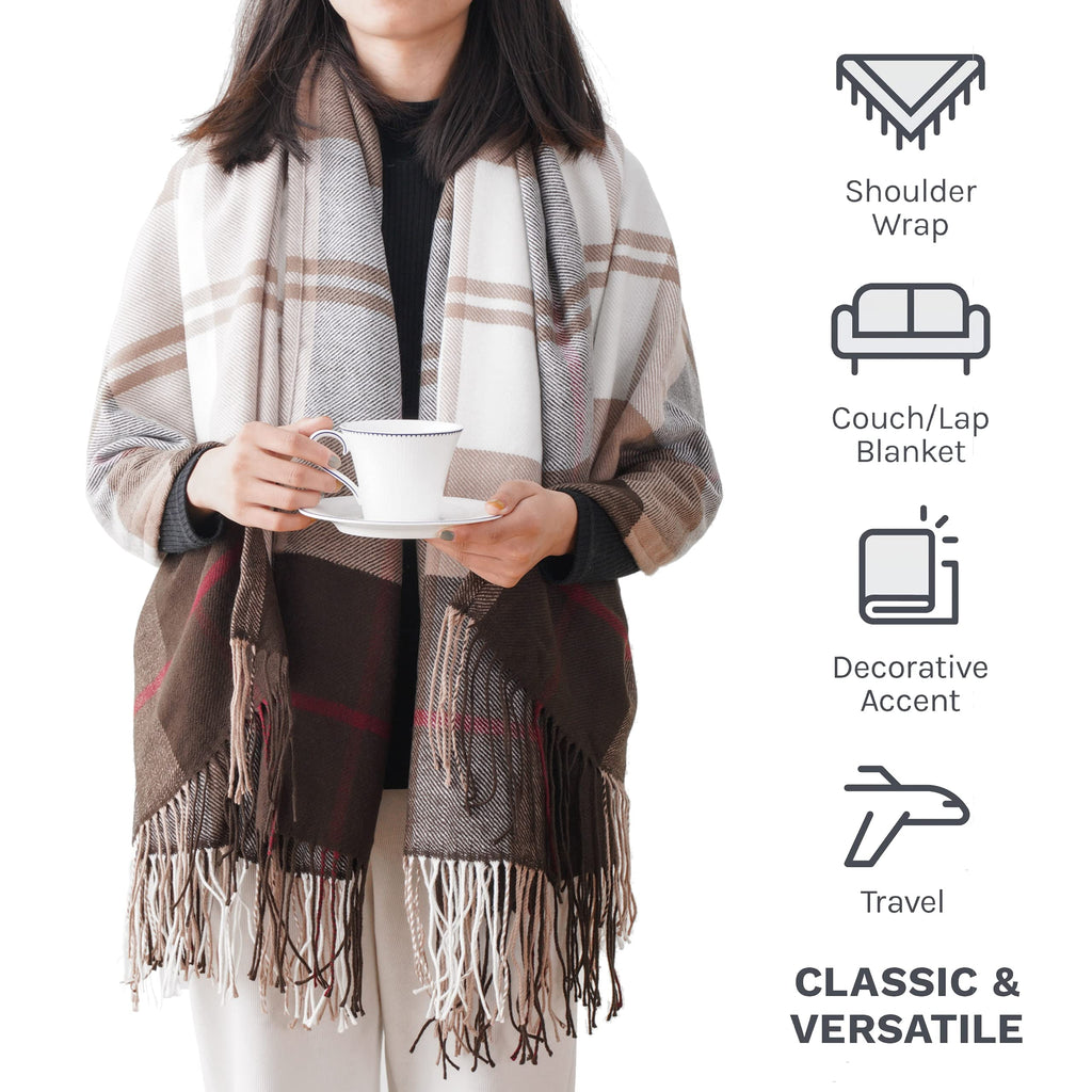 Battilo Home Brown Plaid Throw Blanket For Couch - Fall Plaid Blanket Buffalo Plaid Blankets - Lightweight Farmhouse Outdoor Thr