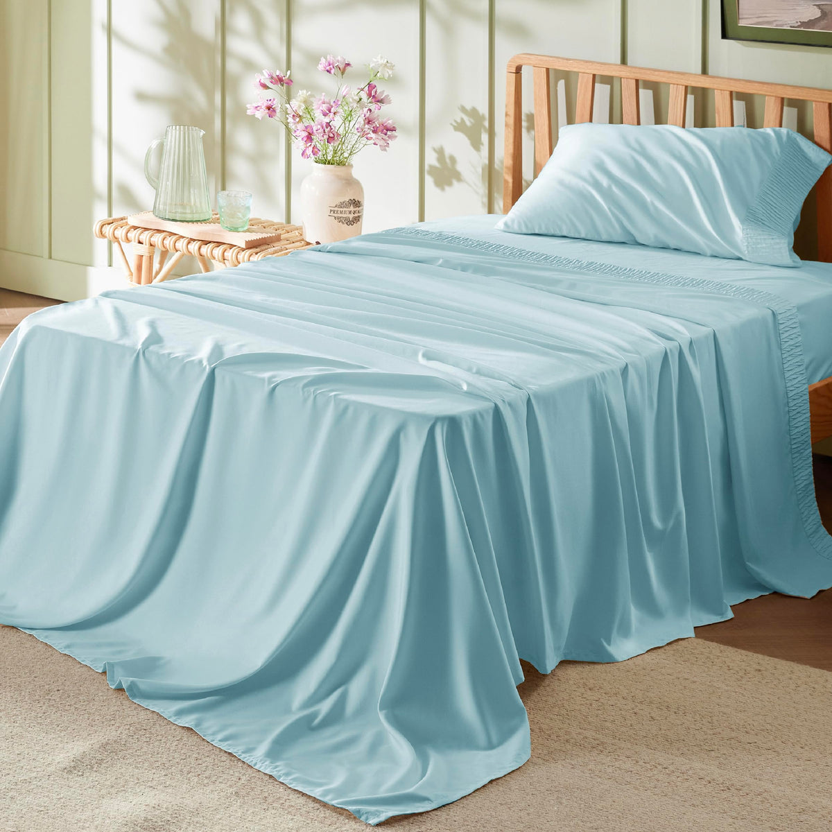 Bedsure Twin Xl Sheet Sets Dorm Bedding - Soft Extra Long Twin Bed Sheets, 3 Pieces Hotel Luxury Spa Blue Sheets Twin Xl, Easy C