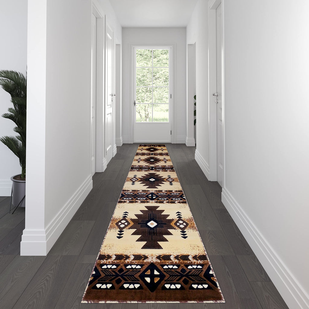 Flash Furniture Mohave Traditional Southwestern Style Area Rug - Rustic Brown Accent Rug - 3' X 16' - Olefin Fibers With Jute Backing