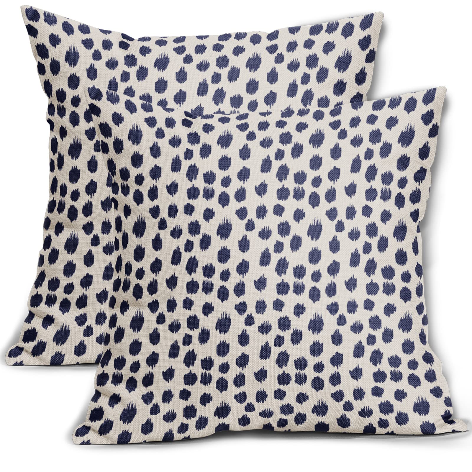 Polka Dot Pillow Covers 16X16 Set Of 2 Stylish Navy Blue Cream Throw Pillows Boho Design Decorative Outdoor Modern Art Pillowcas