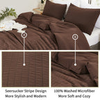 Avelom Brown Seersucker Twin Comforter Set (68X90 Inches), 2 Pieces-100% Soft Washed Microfiber Lightweight Comforter With 2 Pillowcases, All Season Down Alternative Comforter Set For Bedding
