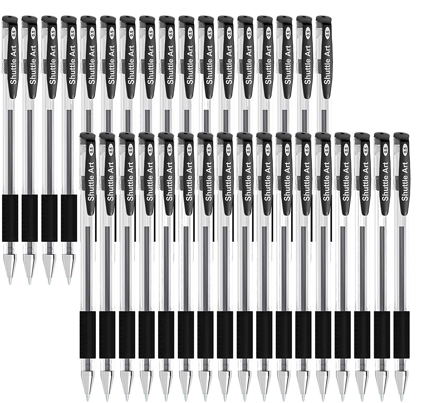 Shuttle Art Black Gel Pens, 50 Pack Fine Point Black Ink Pens Bulk, 0.5Mm Rollerball Gel Ink Pens Smooth Writing With Comfortabl