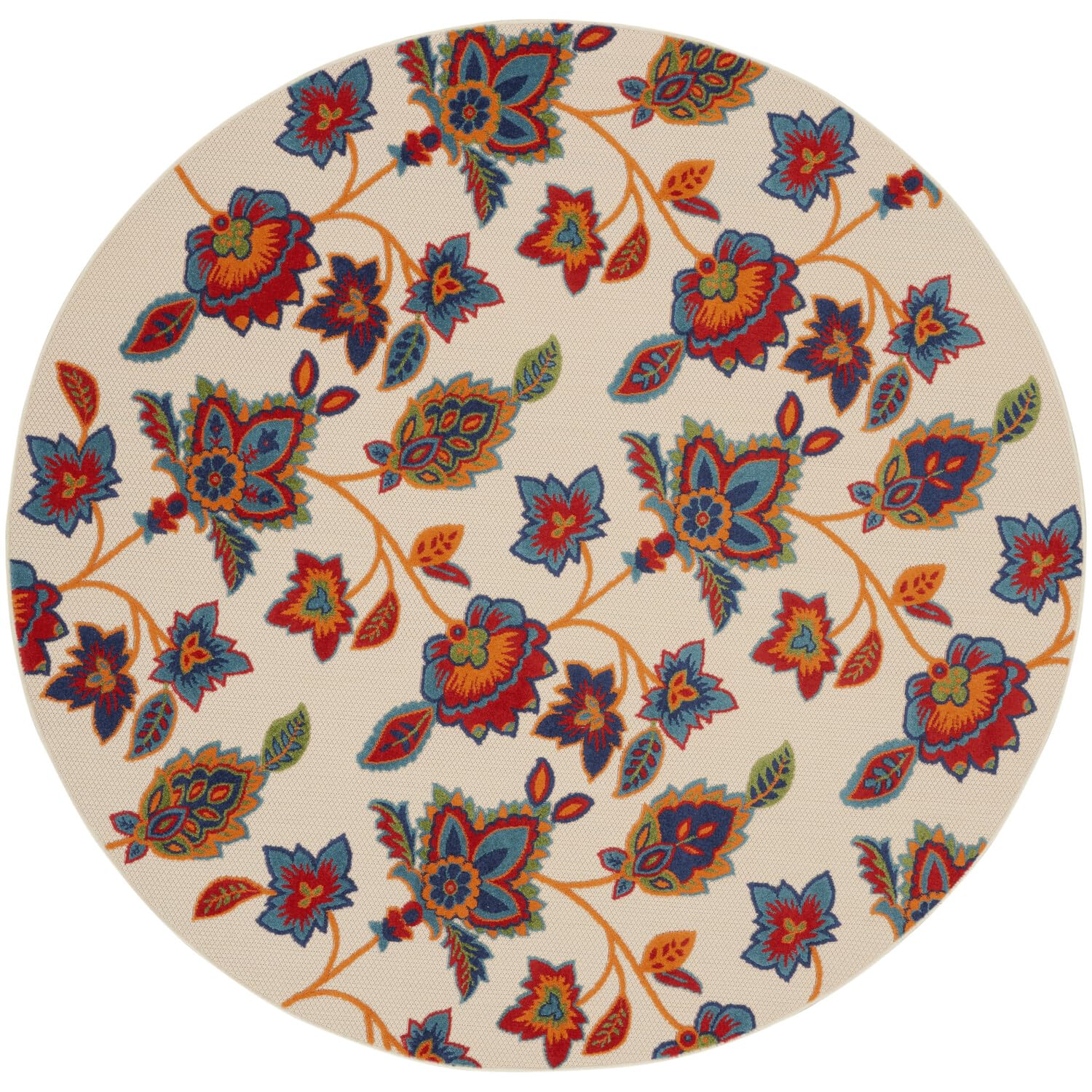 Nourison Aloha Indoor-Outdoor Modern Multicolor 7’10” X Round Area Rug, Easy Cleaning, Non Shedding, Bed Room, Living Room, Dining Room, Backyard, Deck, Patio (8 Round)