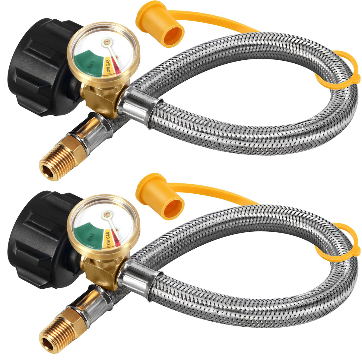 Rv Propane Hoses With Gauge (Packs Of 2), 20 Inch Stainless Steel Braided Camper Tank Hose,Rv Lp Gas Hoses Connector For Standar