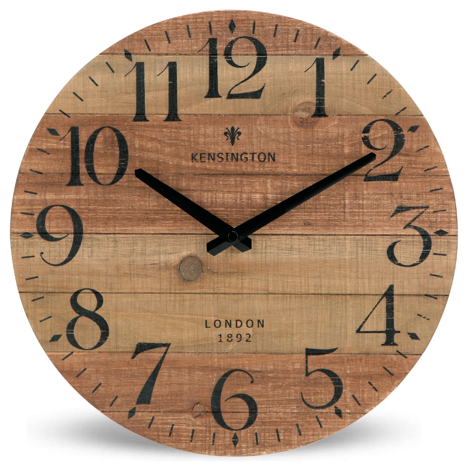 NIKKY HOME Rustic Farmhouse Wood Wall Clock - 12 Inch Battery Operated Silent Non Ticking Distressed Wooden Shiplap Clock for Ki