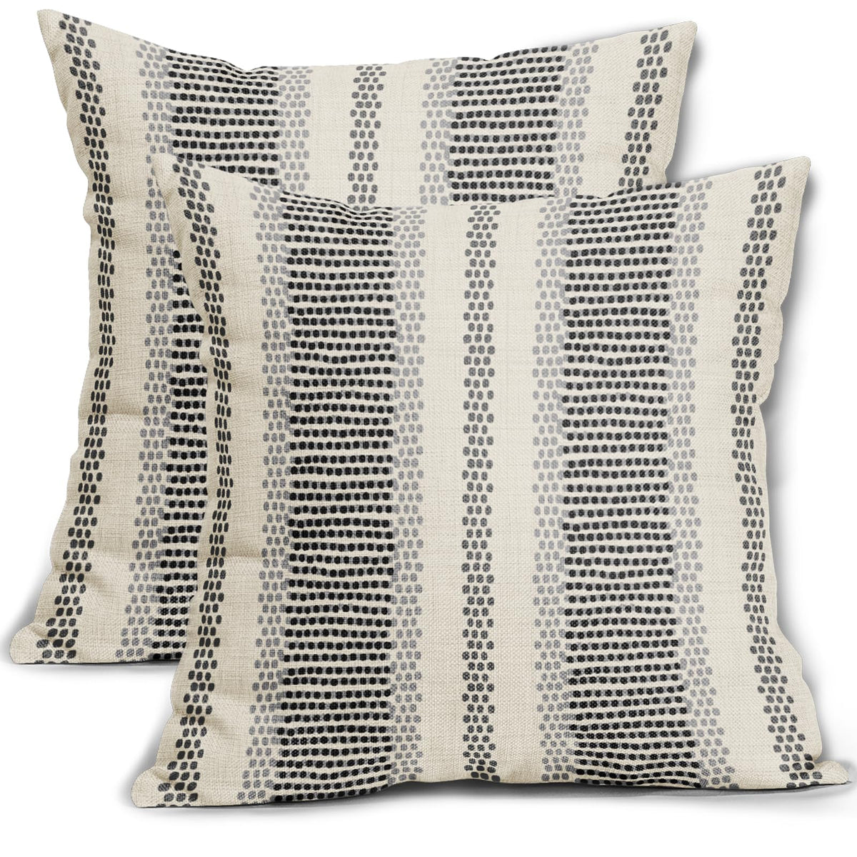 Aytipun Black Grey Pillow Covers 18X18 Set Of 2 Gray Dot Print Striped Decorative Outdoor Pillowcases Boho Rustic Farmhouse Deco