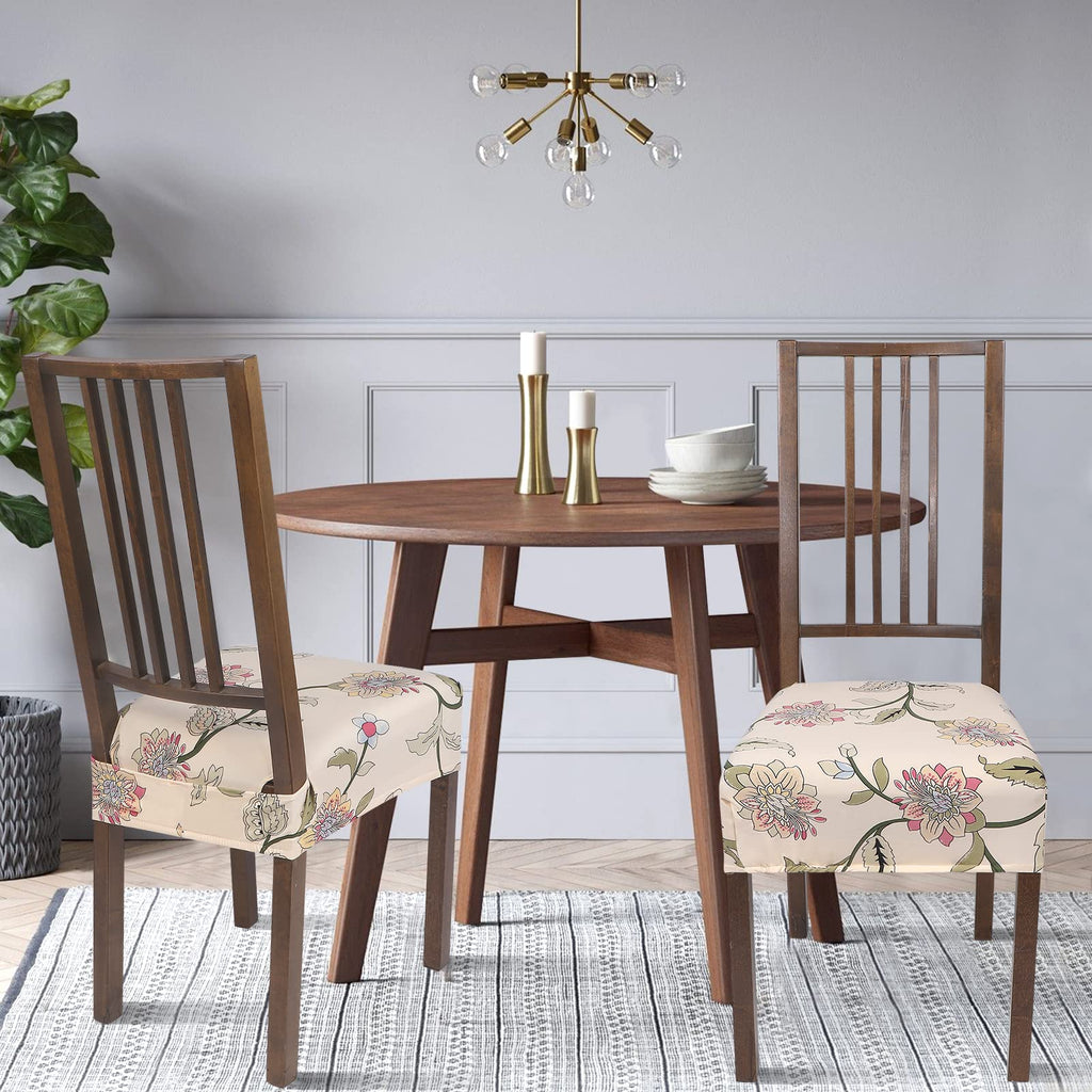Searchi Stretch Dining Chair Seat Covers Set Of 4, Soft Removable Washable Seat Covers For Dining Chairs, Dining Room Seat Cover Protector (Rear-Covered, Brown Flowers)