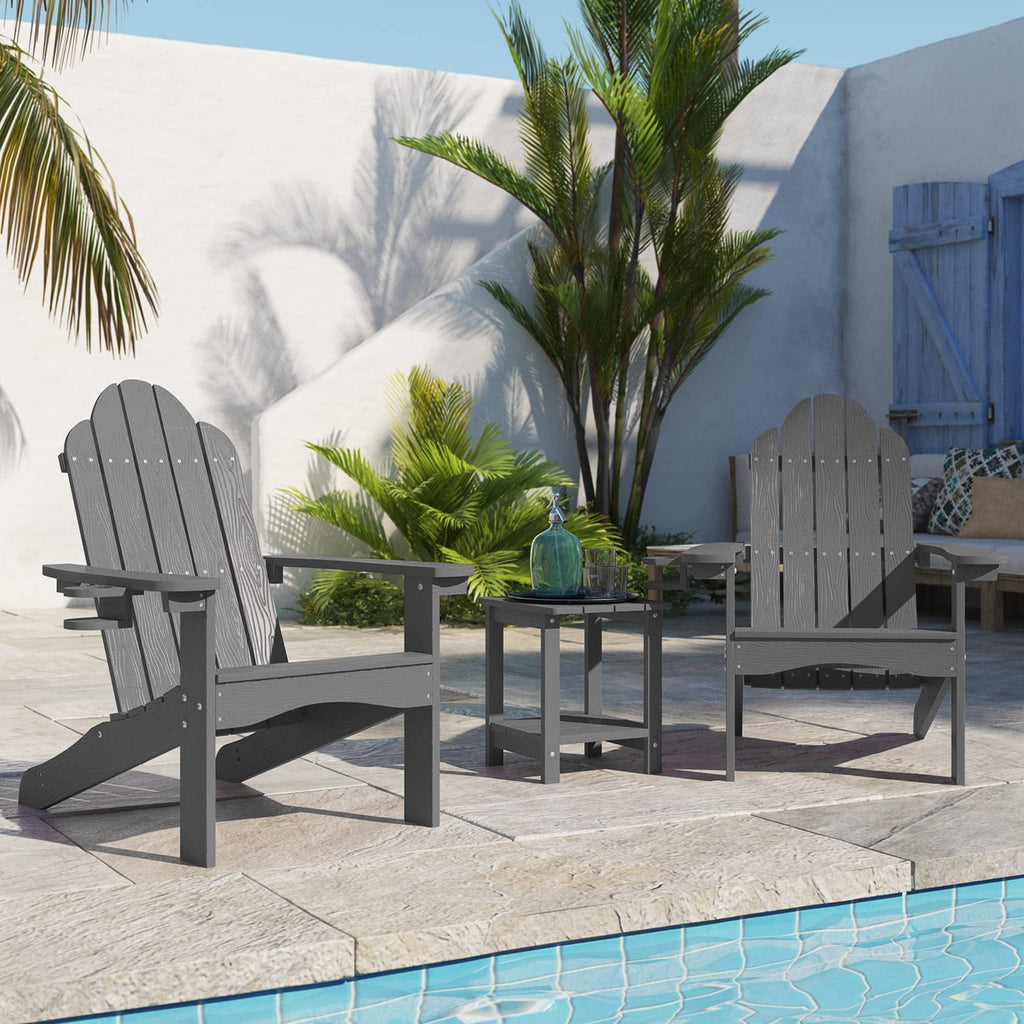 Lue Bona Poly Lumber Adirondack Chairs Set Of 2, Dark Gray Adirondack Chairs With Cup Holder, 350Lbs Modern Adirondack Chair Weather Resistant, Plastic Patio Adirondack Chair For Fire Pit, Backyard