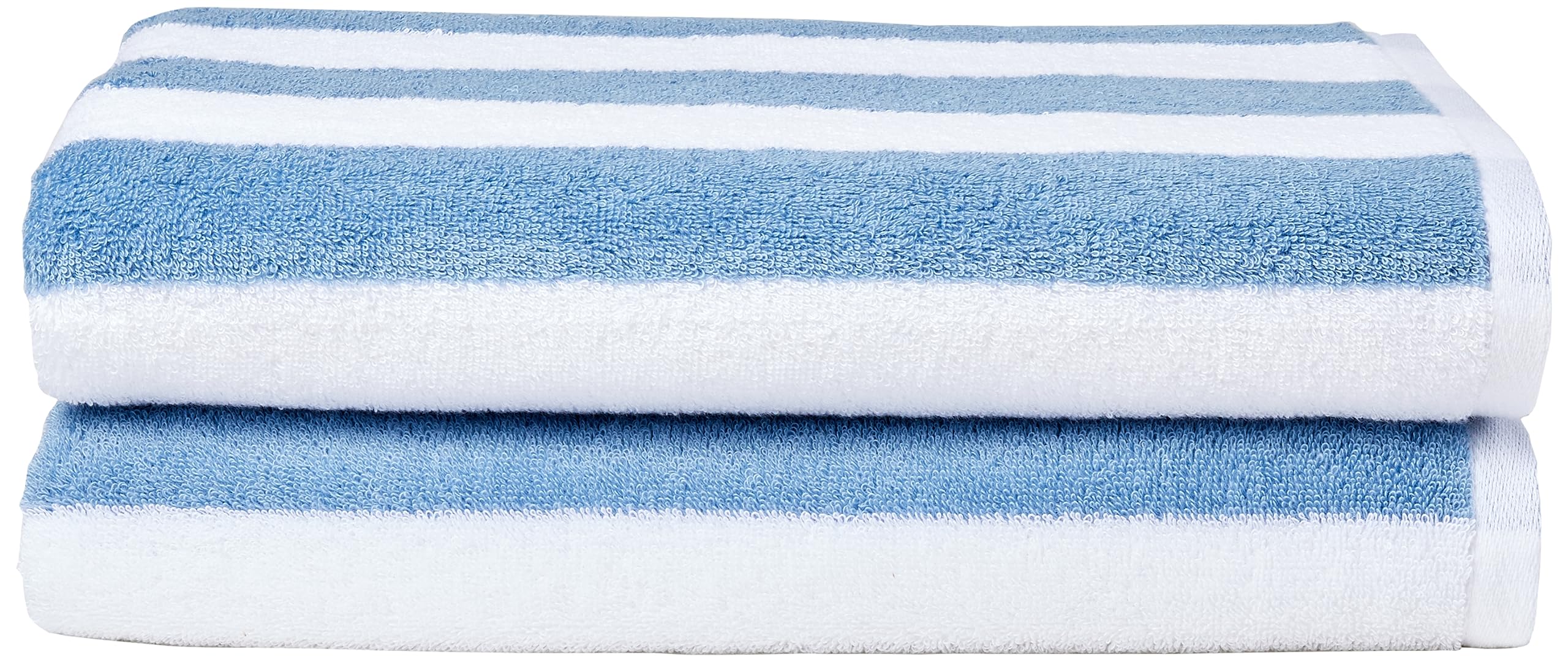 Amazon Basics Sky Blue Cabana Stripe Pool & Beach Towel, 100% Cotton, Soft & Absorbent, Quick Dry, Large, 2 Pack, 30 x 60