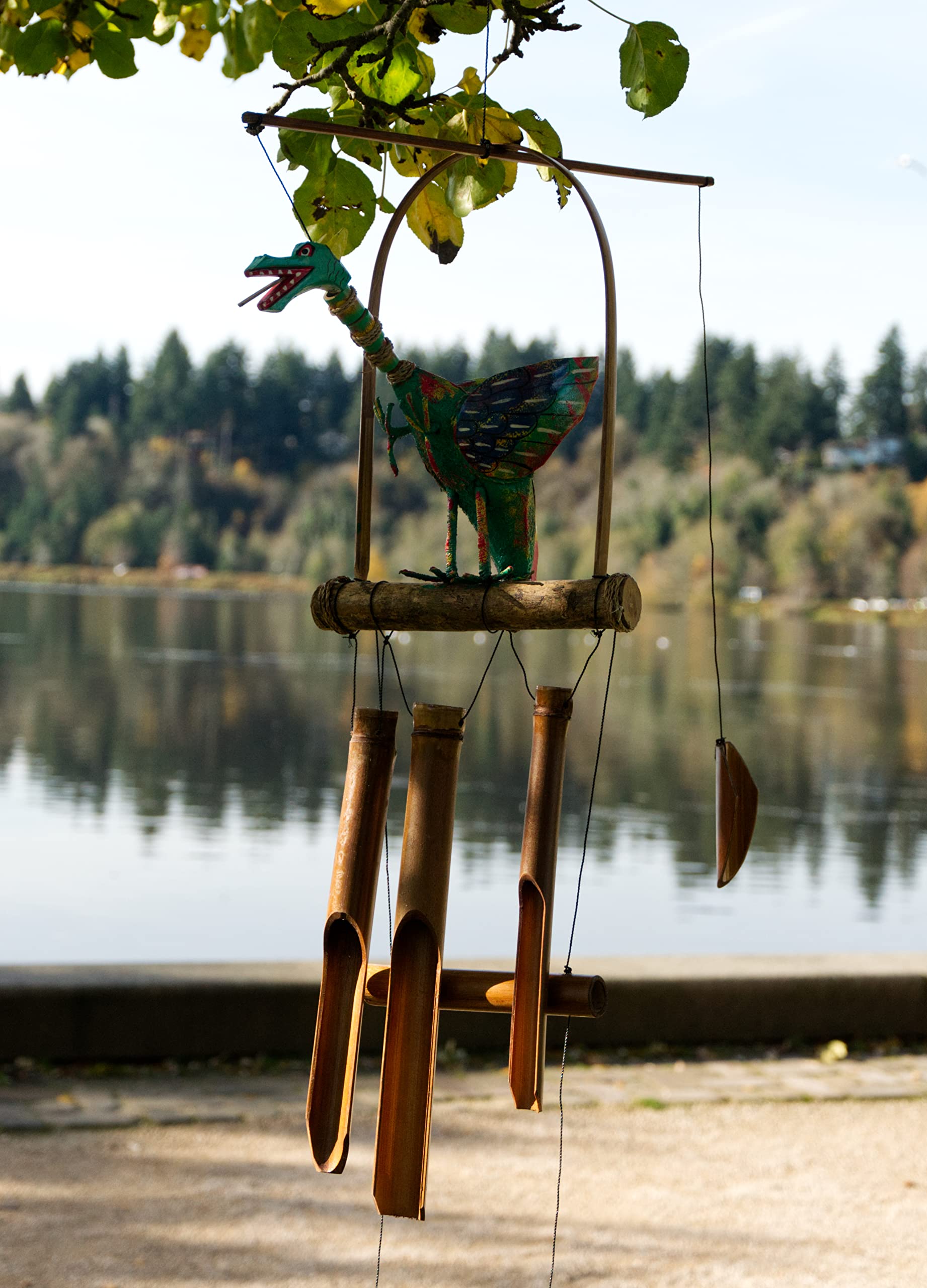 Cohasset Gift & Garden Dragon Wind Chimes - Dragon Crown Bamboo Wind Chime With Bobbing Head, Gargoyle Accent, Wind Dragons & Dr