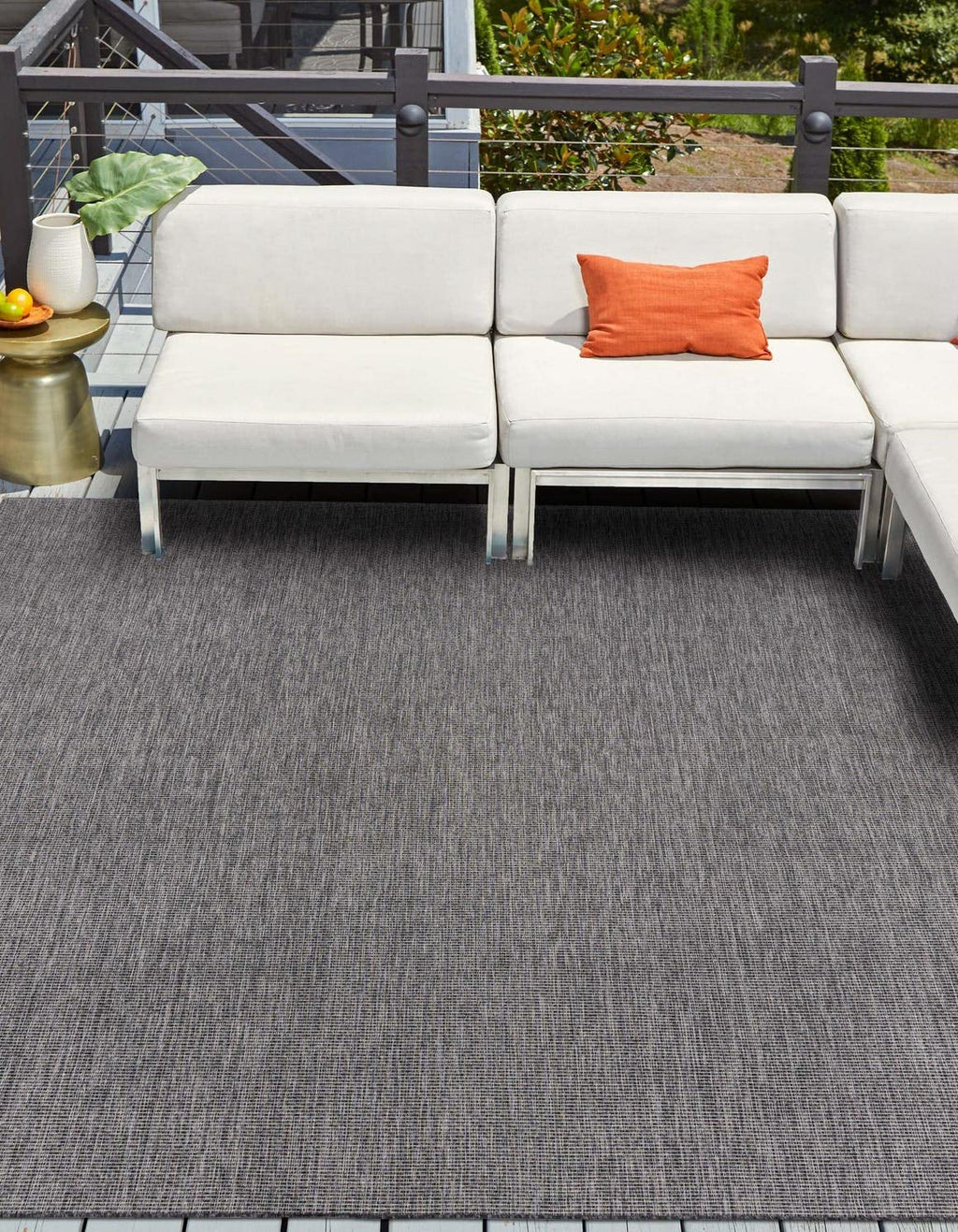 Unique Loom Collection Casual Transitional Solid Heathered Indoor/Outdoor Flatweave Area Rug (13' Square, Black/Ivory)