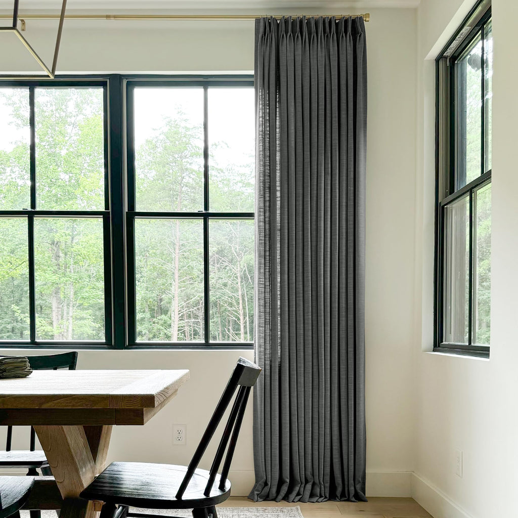 Twopages Carbon Grey Pinch Pleated Drape 84 Inch Length Linen Light Filtering Room Darkening Curtain For Bedroom, Double Layer L