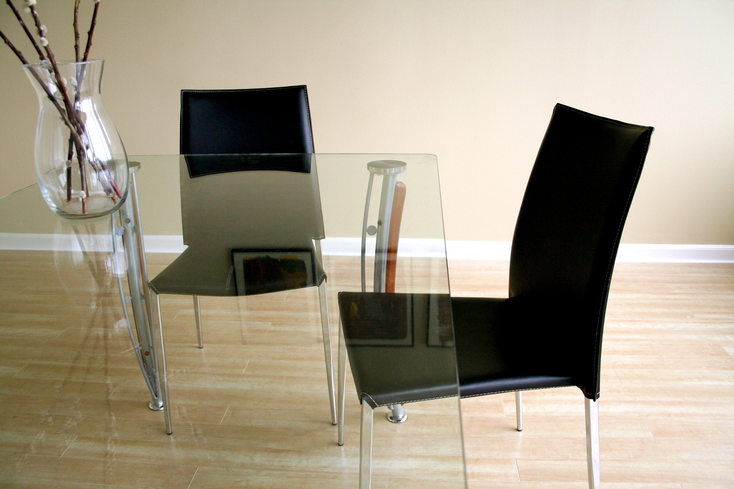 Baxton Studio Leather Dining Chair, Black/Chrome, Set Of 2