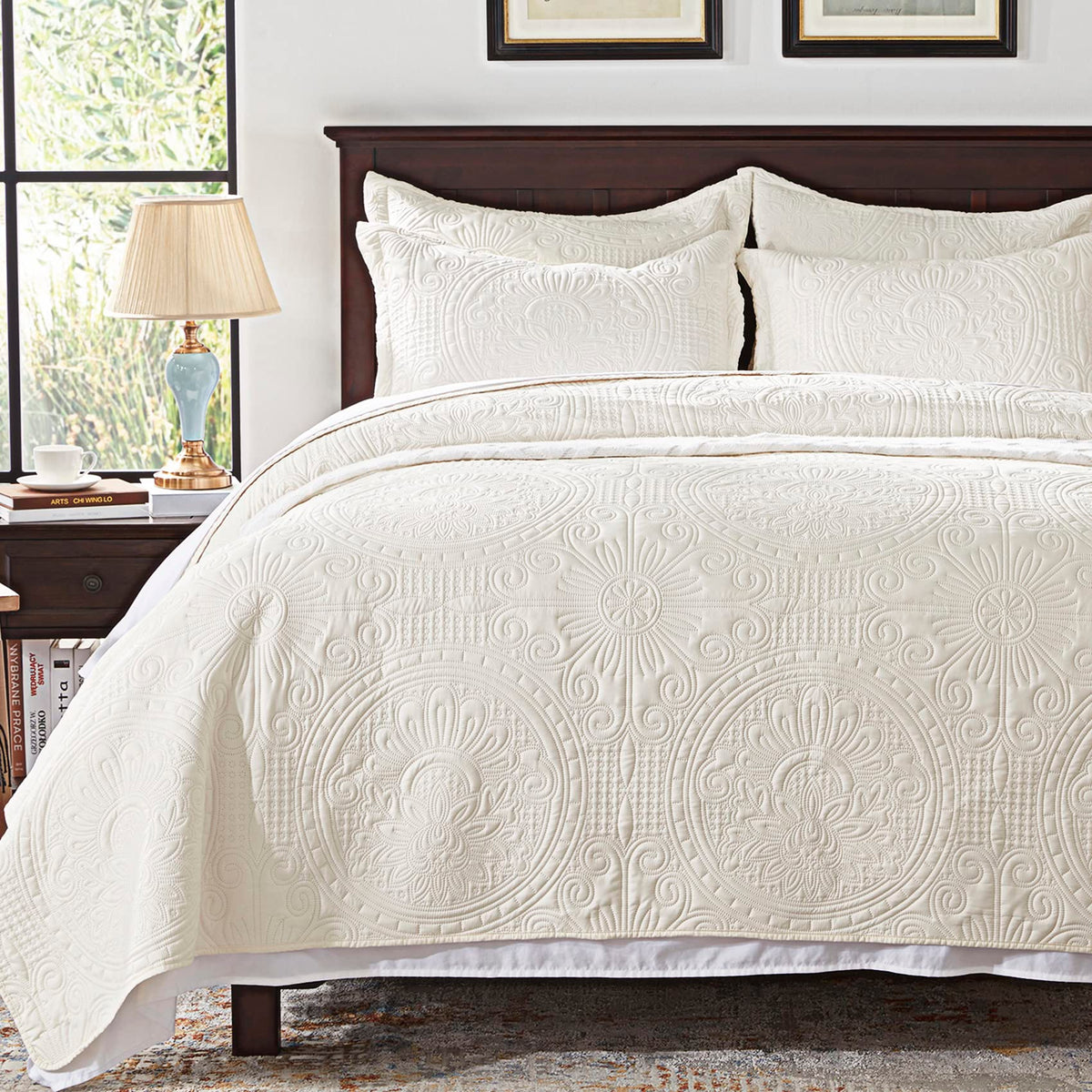 Anluoer Quilts Queen Size Set-Cream Embossed, Bedspreads-Lightweight Summer Soft Microfiber Bedspread, Bedding Coverlet for All 