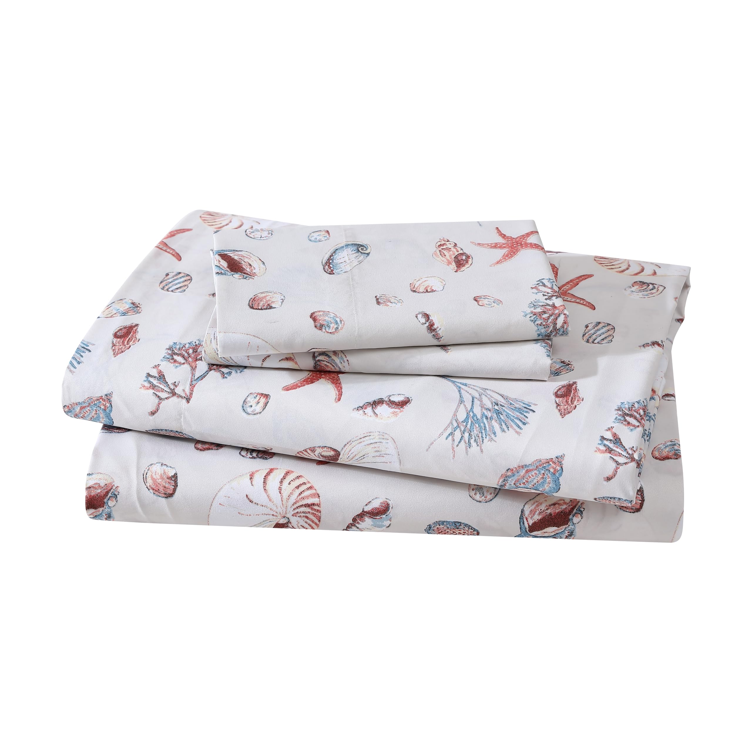 Beatrice Home Fashions Coastal Print Microfiber Sheet Set, Soft, Comfy, 12' Deep Pockets, Queen, Oceanside Sand