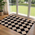 Othilic Black Tan Checkered Entry Rug - 3x5 Ft Non-Slip Washable Indoor Outdoor Front Door Mat Porch Rug Geometric Diamond Throw