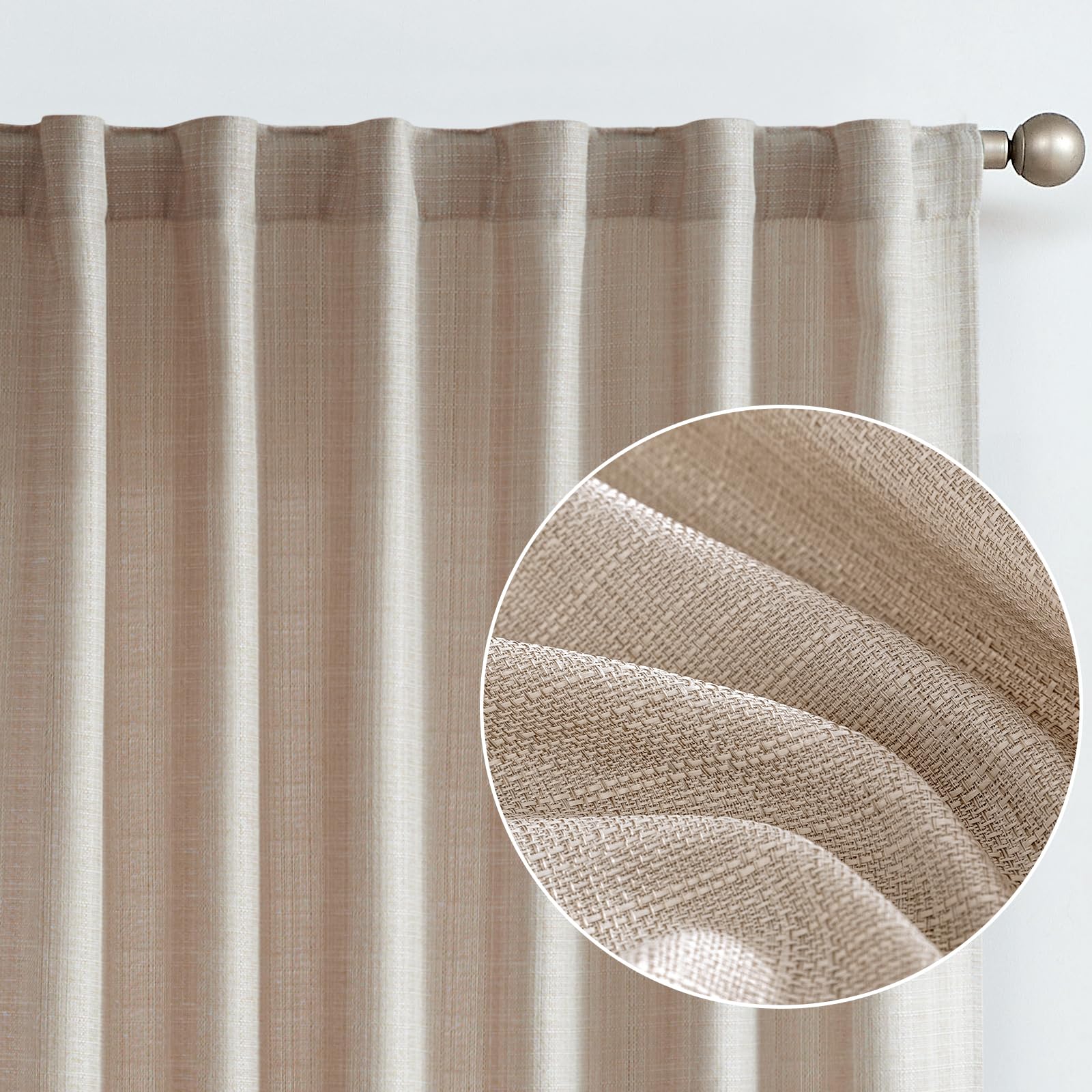 jinchan Linen Textured Curtains 96 Inch Long for Living Room Bedroom Farmhouse Curtains Casual Weave Back Tab Rod Pocket Drapes 