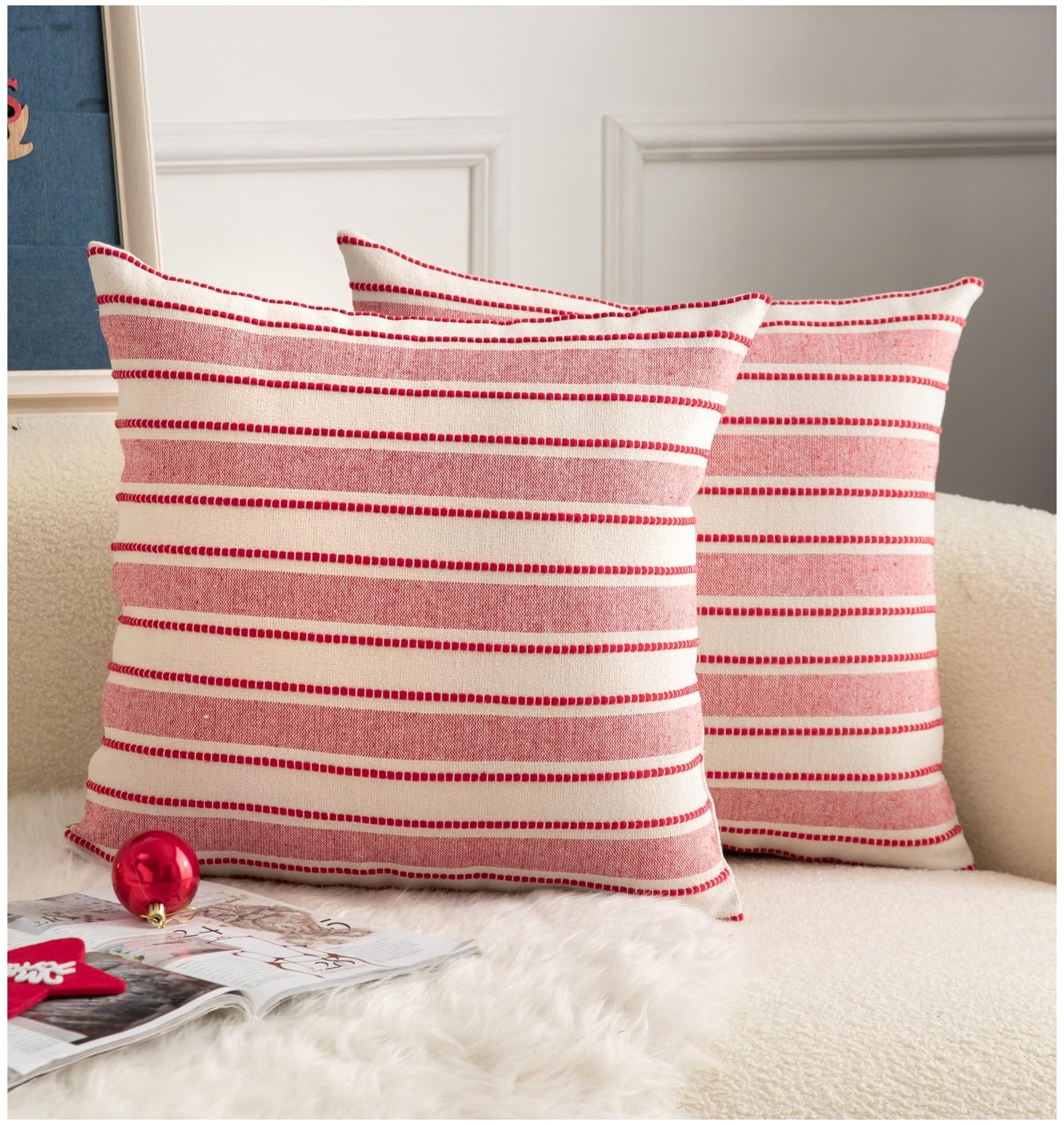 Cethom Christmas Pillow Covers, Boho Textured Red Pillow Case, Pillow Covers 18 X 18 Inch Set Of 2 Christmas Decorative, Chair S