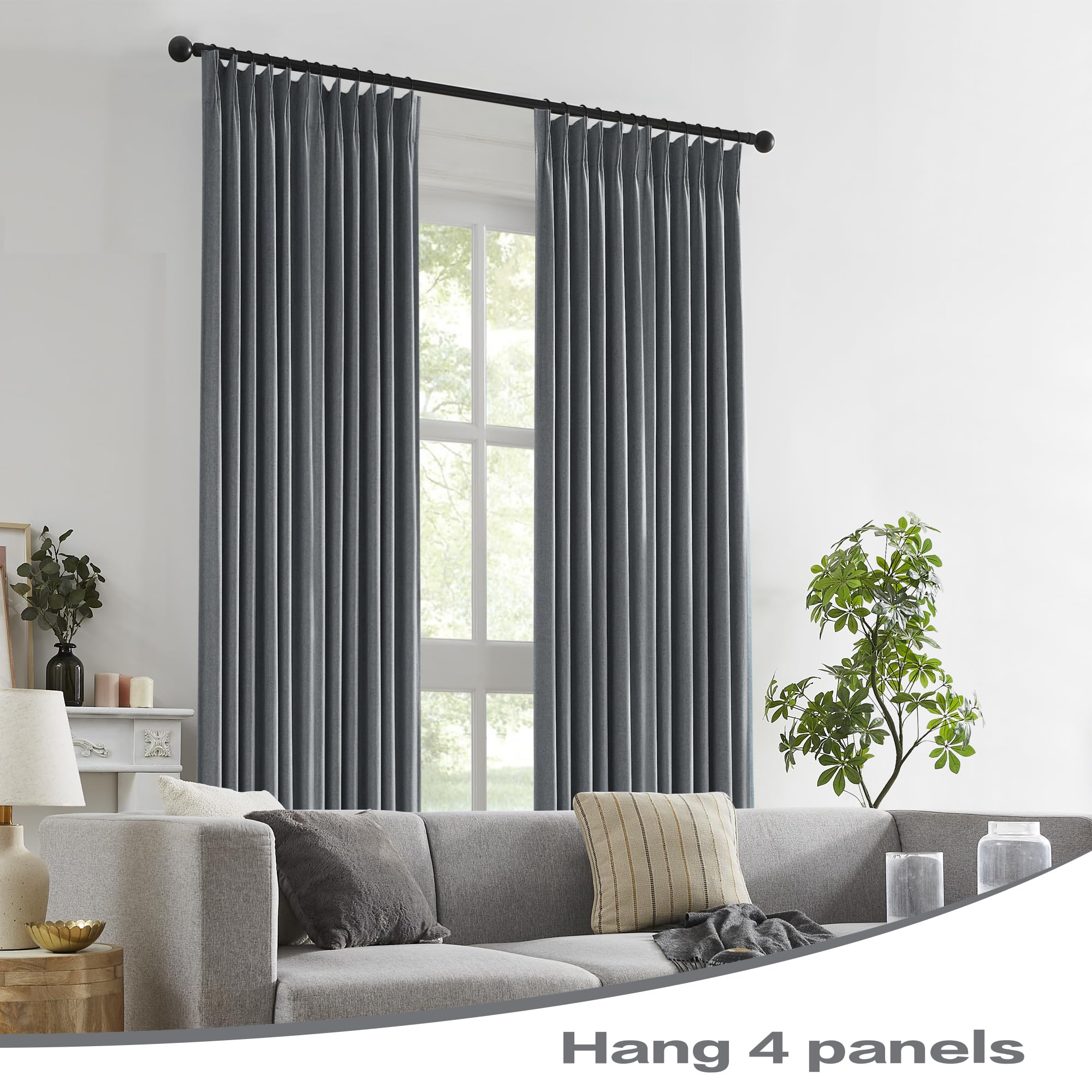 Dualife Gray Extra Long Pinch Pleated Blackout Curtains 108 Inch Length,Back Tab With Hooks Thermal Insulated Blackout Curtains