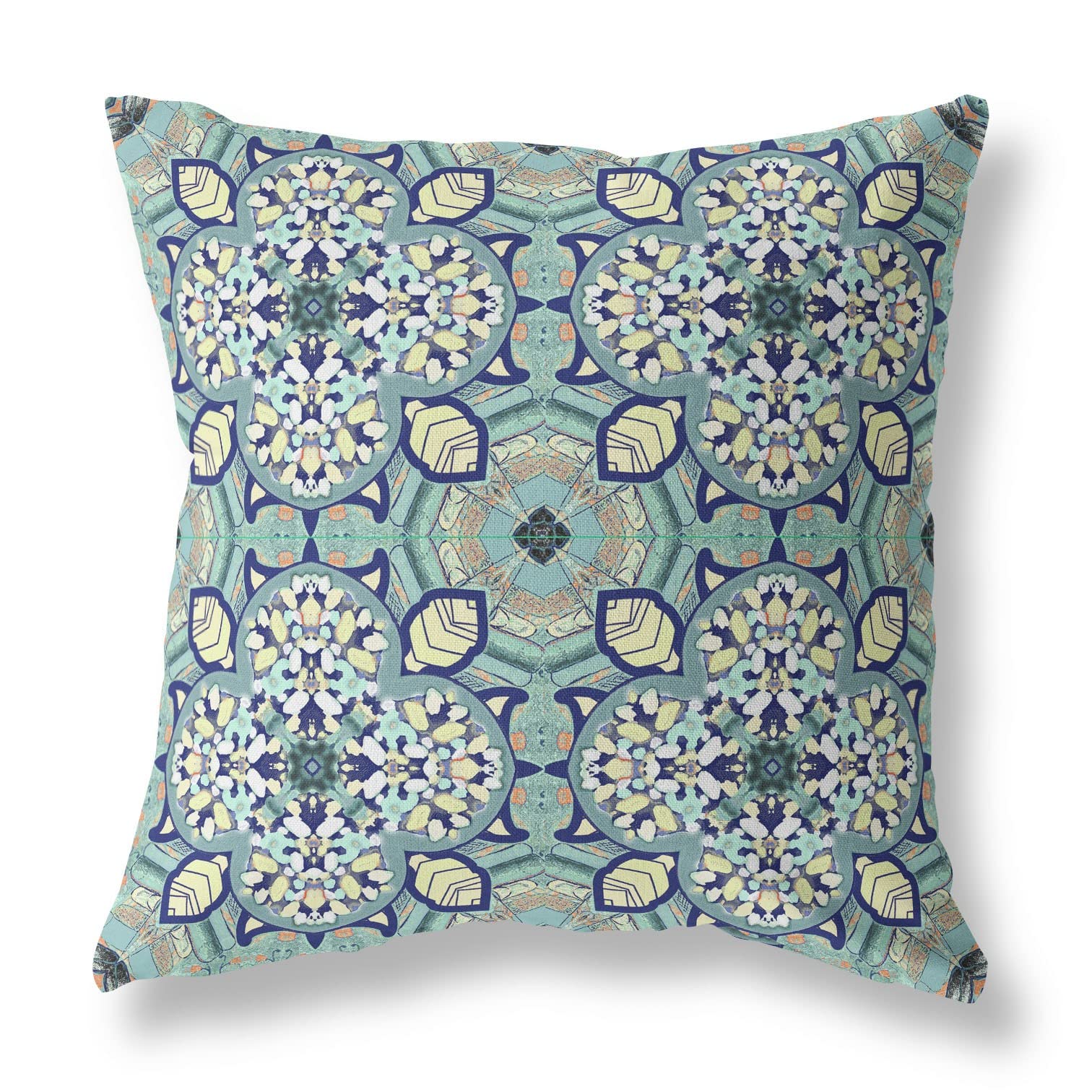HomeRoots Muted Green Cream Broadcloth Green Cream Cloverleaf Indoor Outdoor Throw Pillow