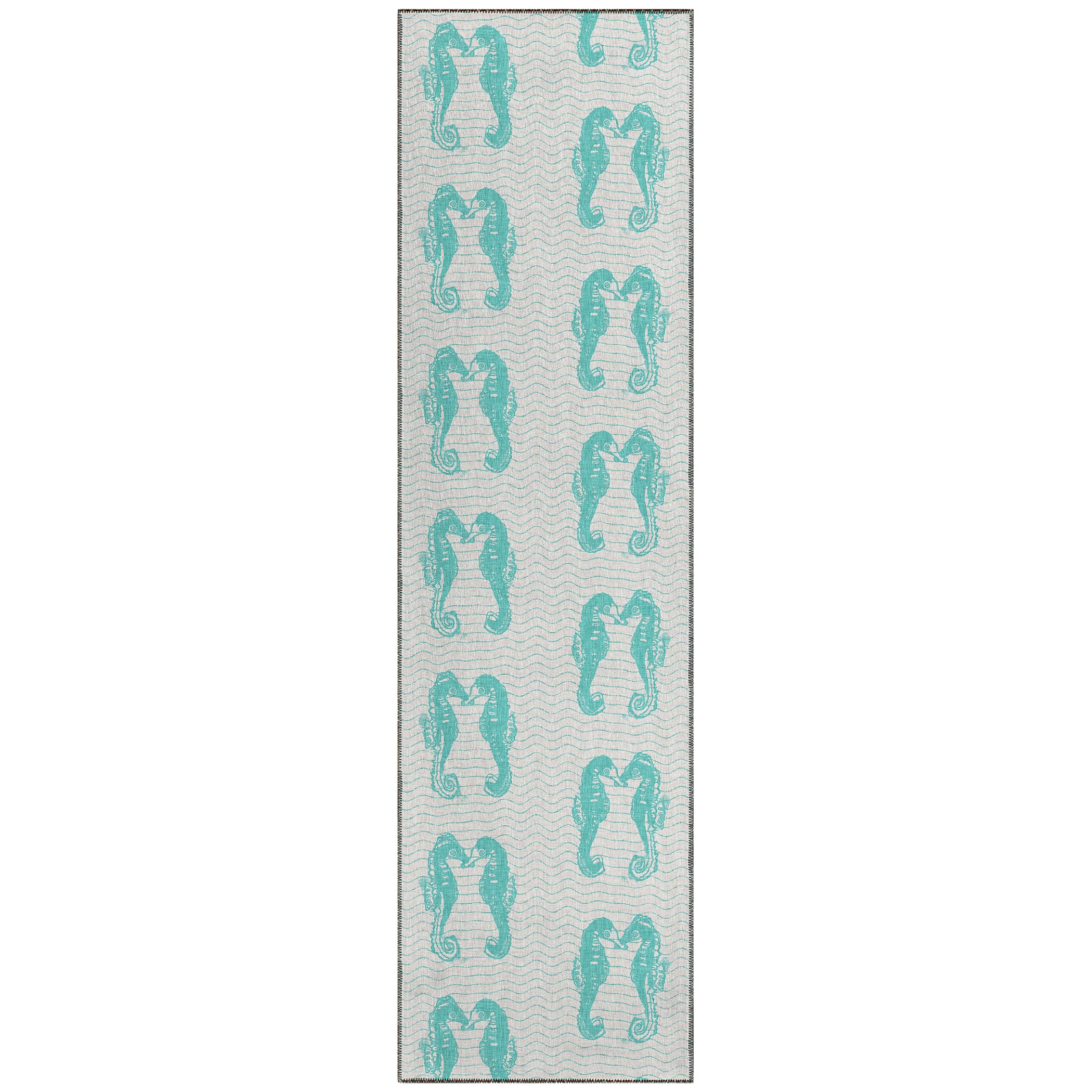 Addison Rugs Surfside Asr45 Aqua 2'3" X 7'6" Indoor Outdoor Runner Rug, Easy Clean, Machine Washable, Non Shedding, Bedroom, Living Room, Dining Room, Kitchen, Patio Rug