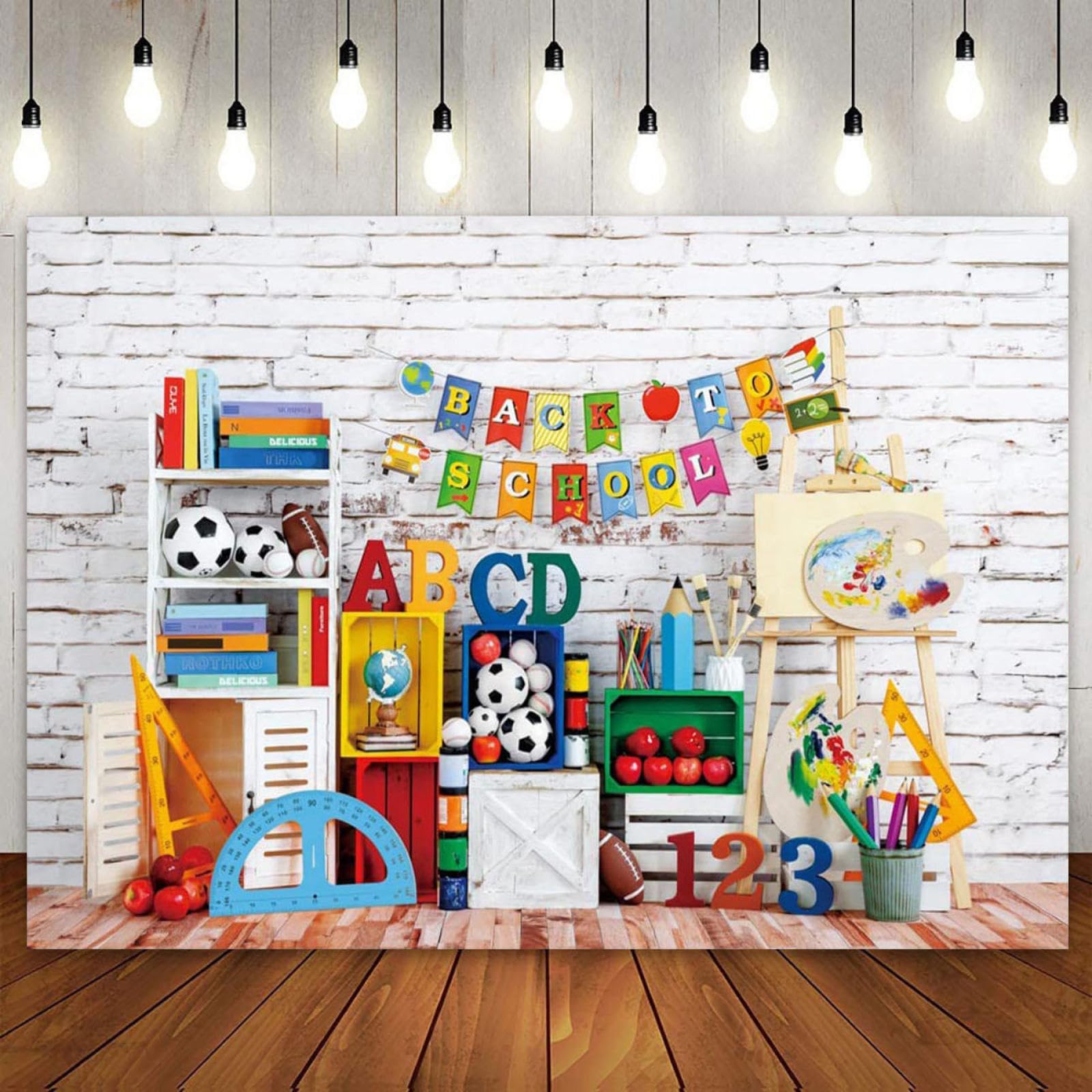 Welcome Back To School First Day Backdrop Kindergarten Classroom Wood White Brick Wall Blackboard Abc Letter Photography Backgro