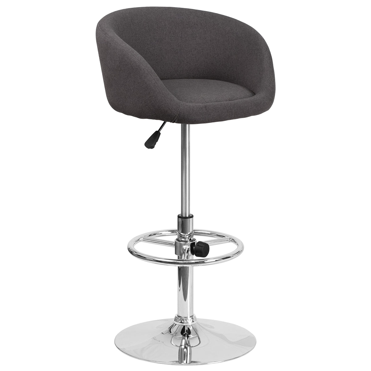 Flash Furniture Luis Contemporary Charcoal Fabric Adjustable Height Barstool With Barrel Back And Chrome Base