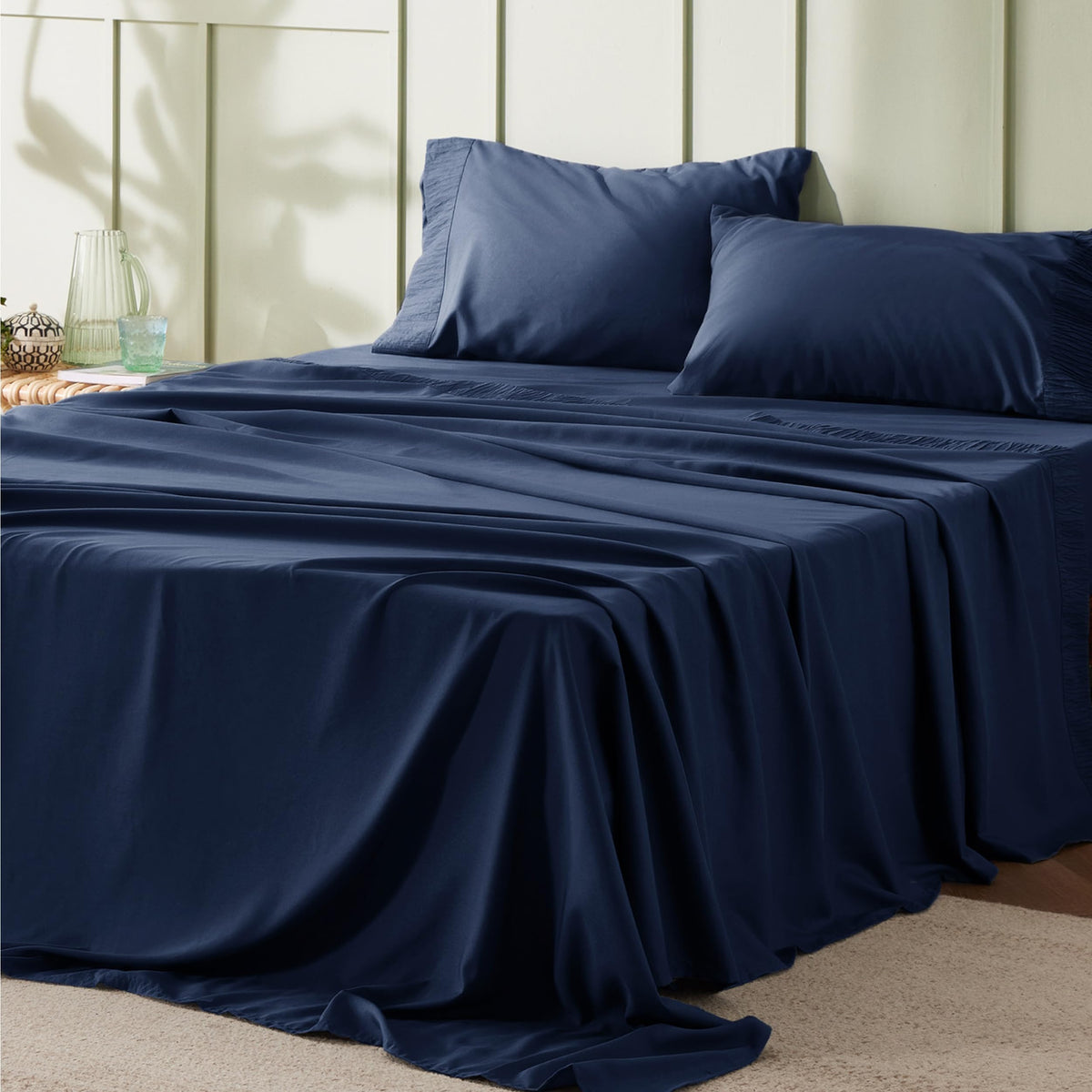 Bedsure King Size Sheets Navy - Soft Sheets For King Size Bed, 4 Pieces Hotel Luxury King Sheets, Easy Care Polyester Microfiber