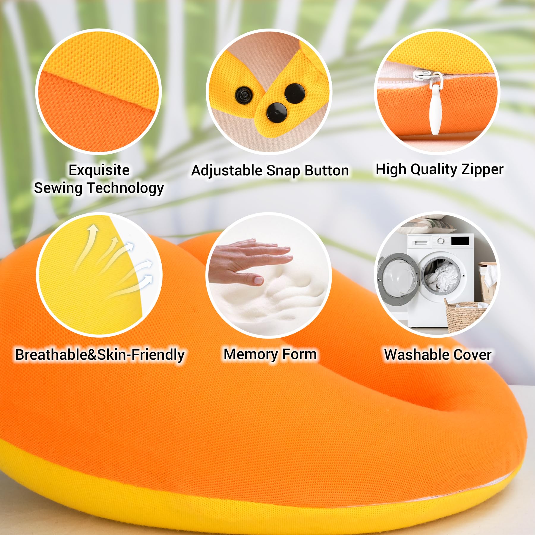 Coolbebe Kids Travel Neck Pillow, Toddler Neck Pillow For Traving, Softly Double Support Neck Pillow For Car & Airplane, Traveling Gifts For Toddler & Children(1, Yellowish Orange)