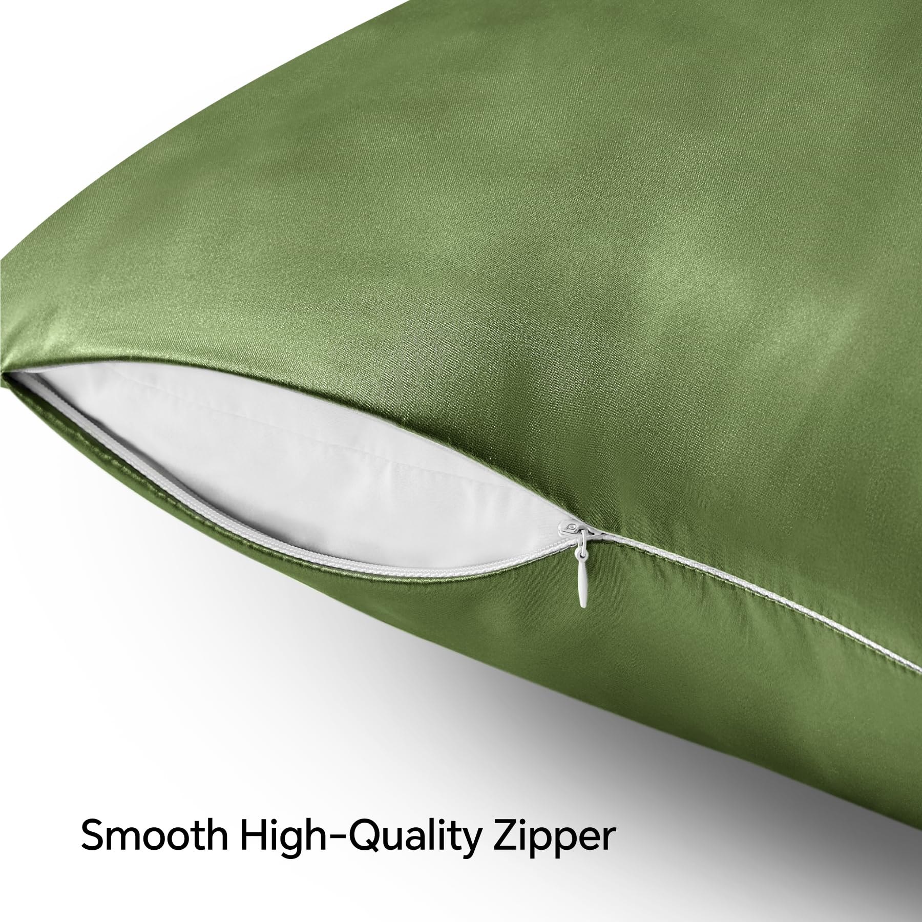 Bedelite Satin Pillowcase With Zipper, Cedar Green Pillow Cases Queen Size Set Of 2, Super Soft And Cooling Similar To Silk Pill