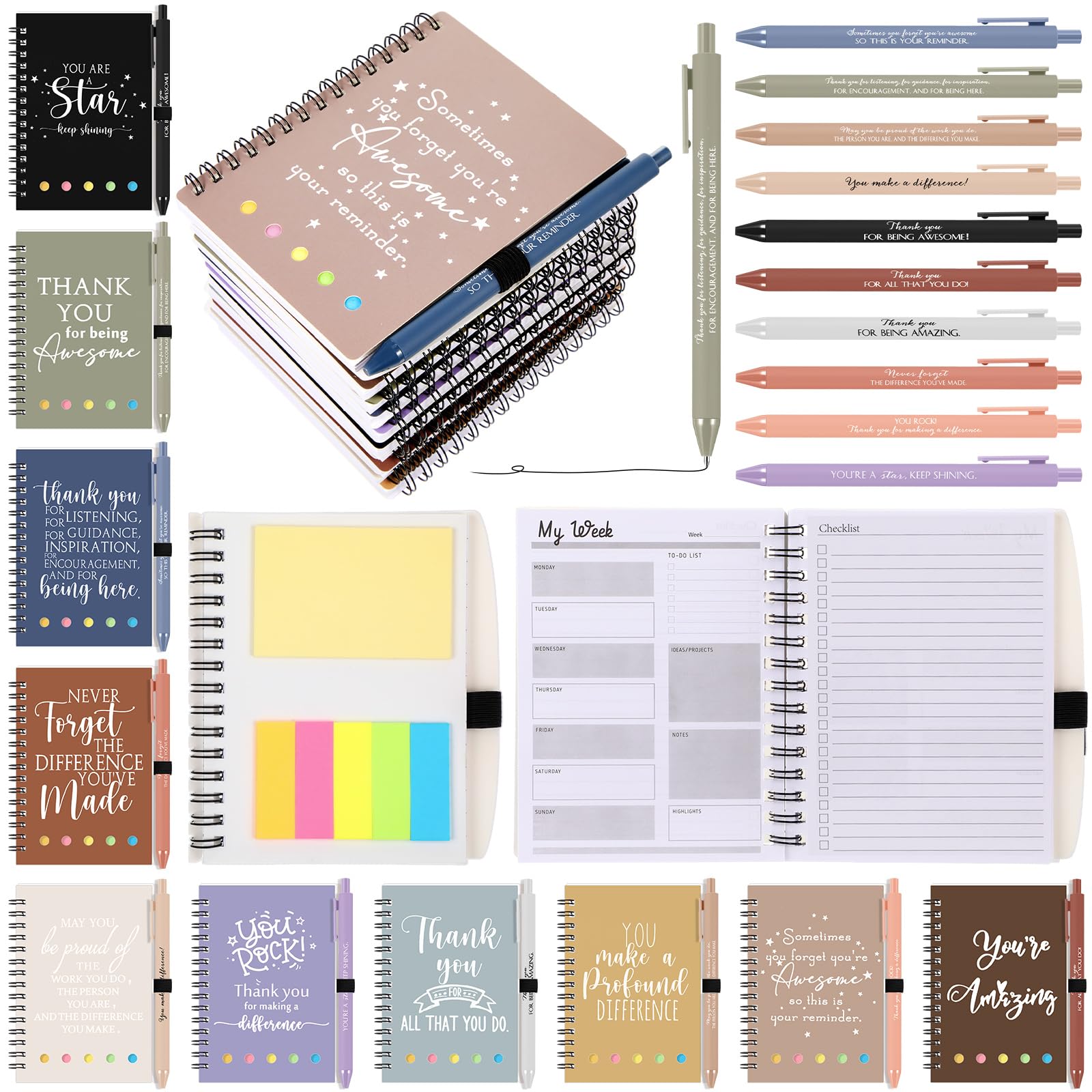 Tellingyou 20 Set Employee Appreciation Gift Inspirational Weekly Planner Notebook With Sticky Note Ballpoint Pen Bulk Thank You