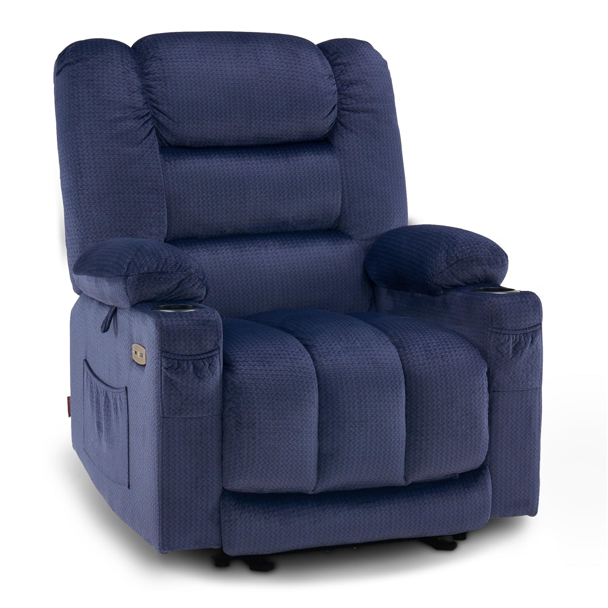 Mcombo Large Power Recliner Chair With Heat And Vibration, Usb Ports, Cup Holders, Electric Reclining For Living Room Pr670 (Nav