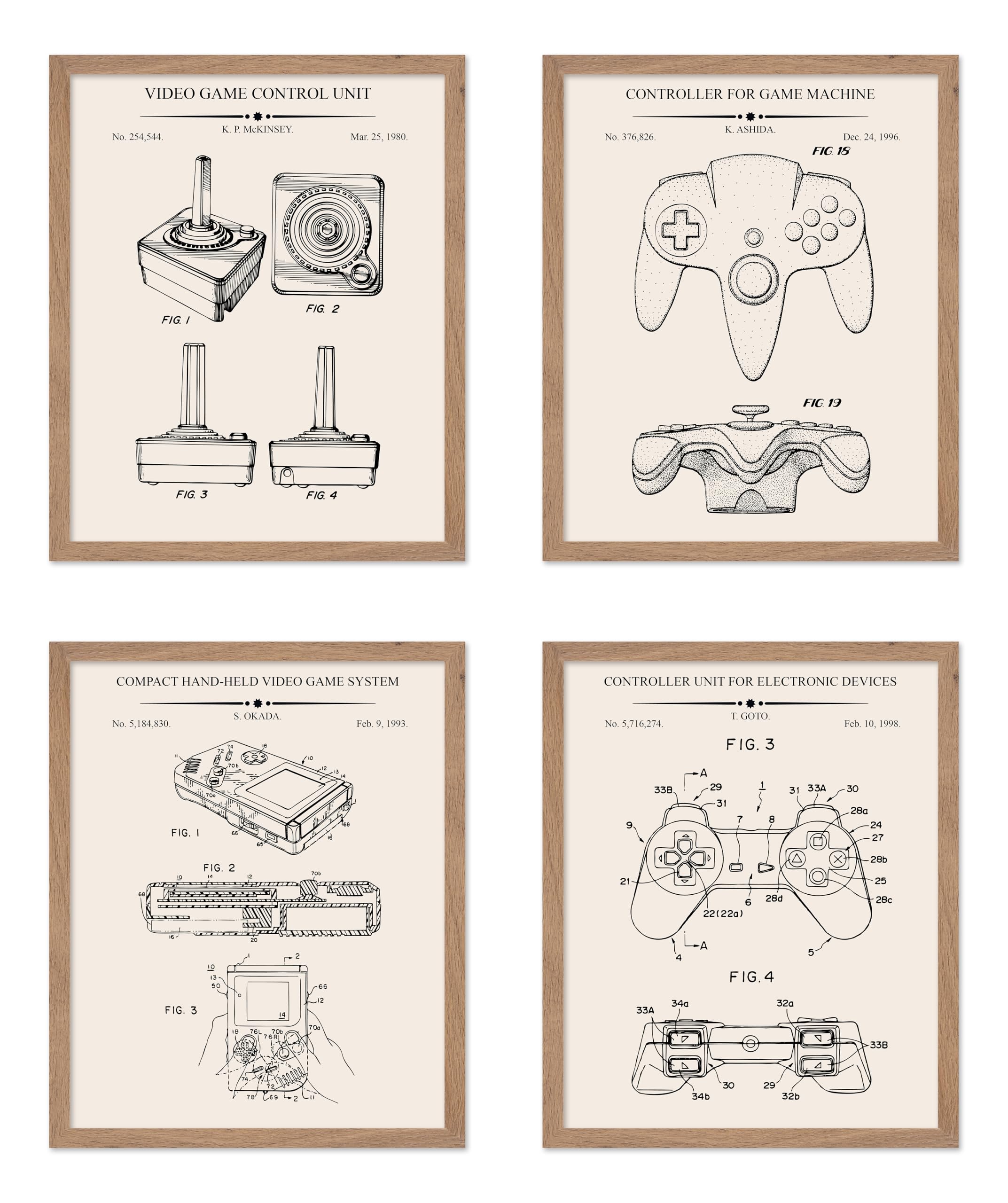 Poster Master 4-Piece Gaming Blueprint Poster - Video Game Patent Print - Joystick Art - Controller Art - Technical Drawing Art 
