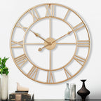 CLXEAST Champagne Gold Wall Clock, Large 24 Inch Wall Clocks for Living Room Decor, Metal Roman Numeral Wall Clock,Decorative Wa