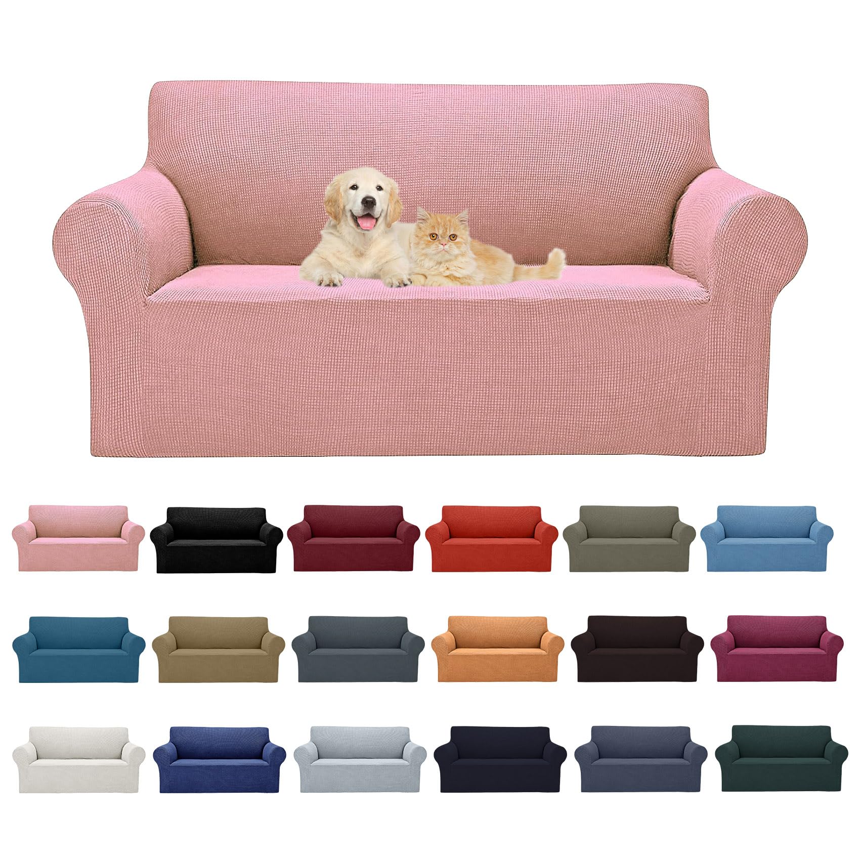 2025 New Stretch Loveseat Sofa Slipcovers Couch Cover For 2 Cushion Furniture Protector Sofa Covers With Elastic Bottom Jacquard Fabric Small Checks For Pets, Kids - Dusty Pink