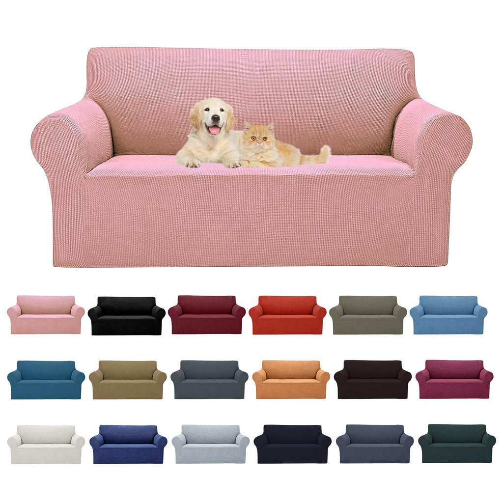 2025 New Stretch Loveseat Sofa Slipcovers Couch Cover For 2 Cushion Furniture Protector Sofa Covers With Elastic Bottom Jacquard Fabric Small Checks For Pets, Kids - Dusty Pink