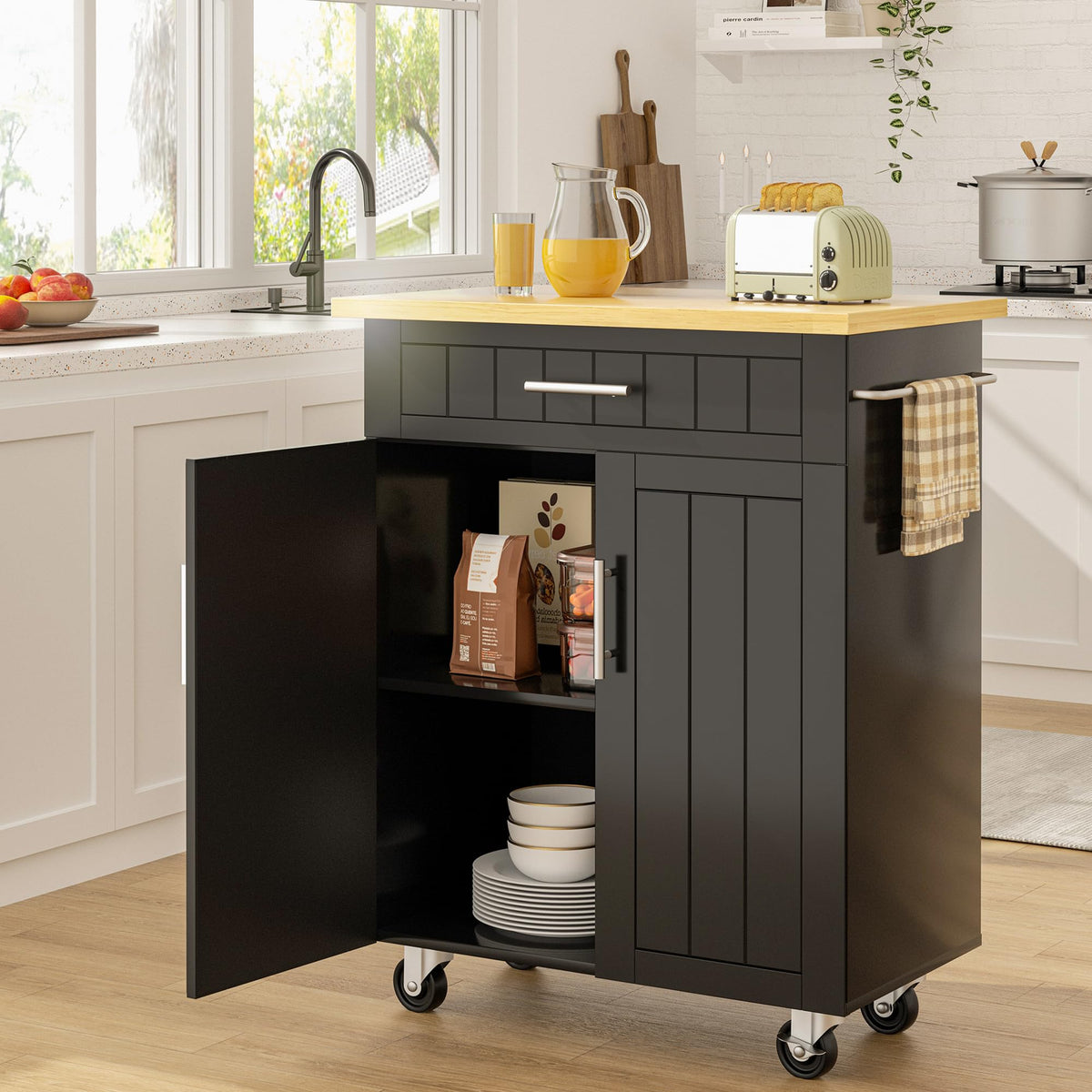 Sunlei Kitchen Island On Wheels With Storage Cabinet & Drawer, 26' Width Rolling Kitchen Table, Cart Handle For Towel Rack Or F